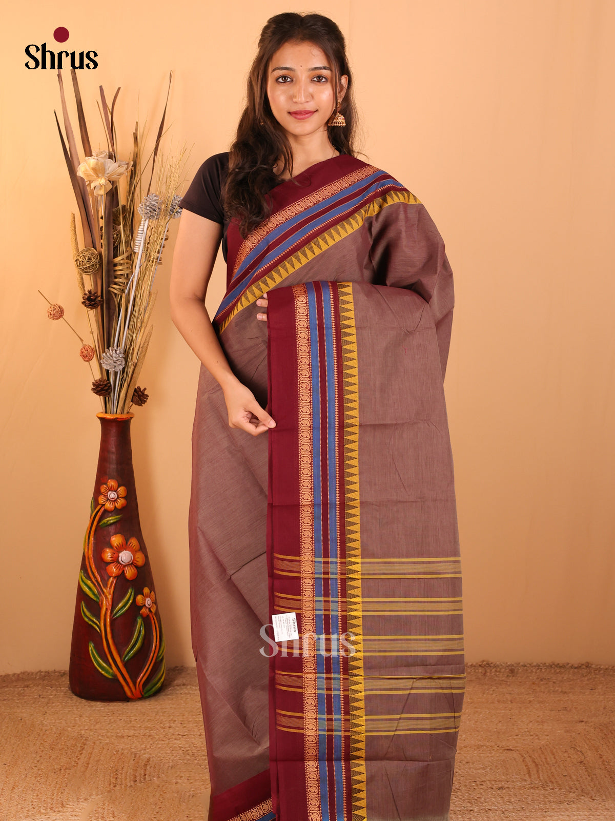 Grey with Brown-Chettinad saree -DDS05138 - Shop on Shrus.com
