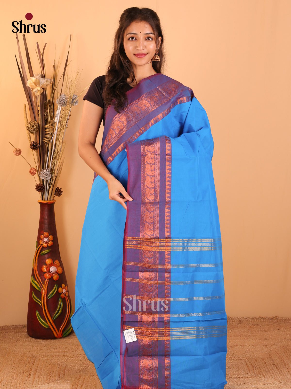 Rama blue with Maroon-Chettinad saree -DDS05141 - Shop on Shrus.com