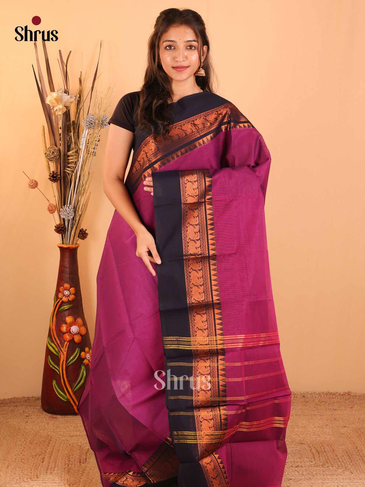 Purple with Navy Blue-Chettinad saree -DDS05146 - Shop on Shrus.com