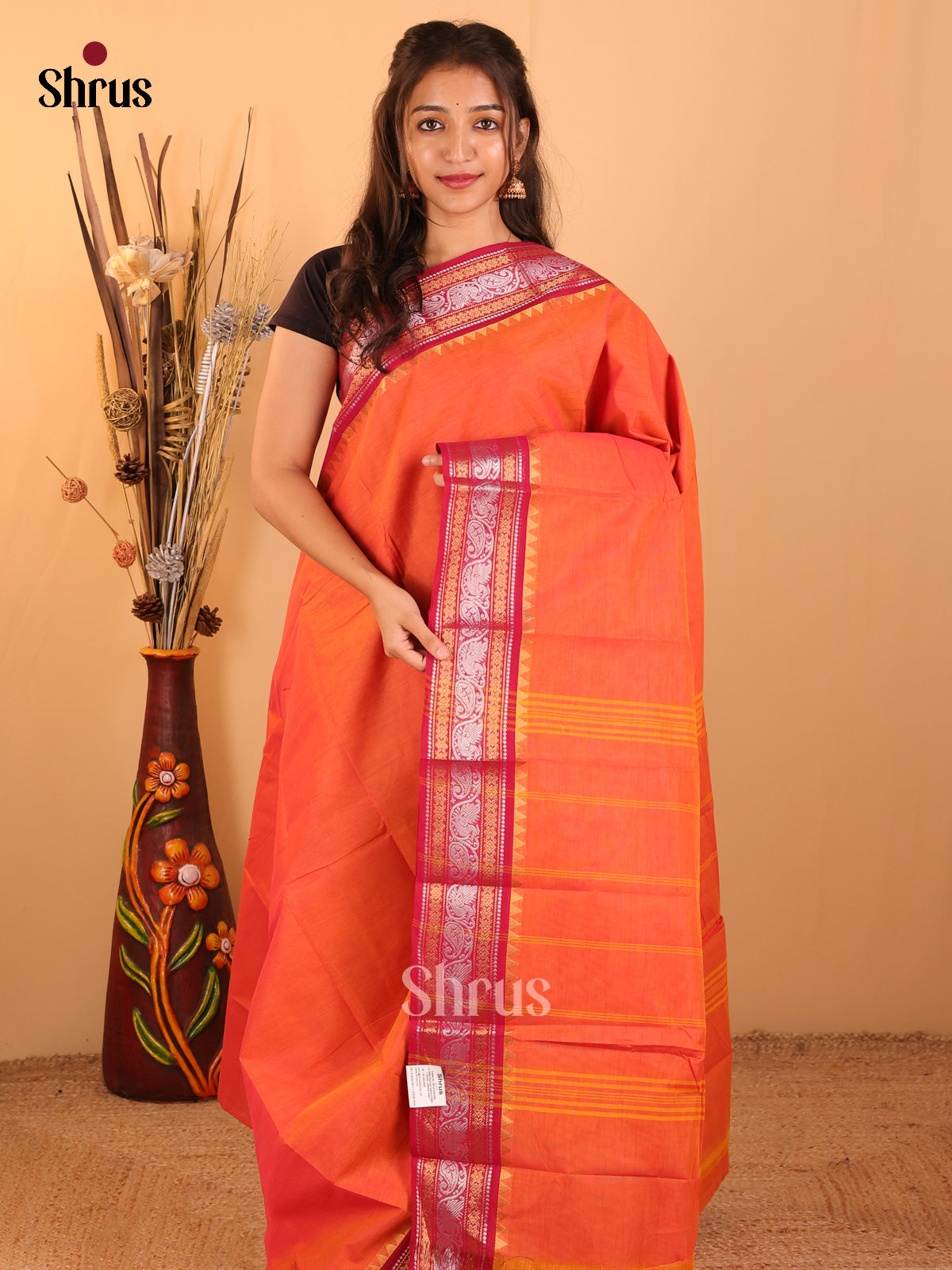 Dual tone Orange with pink-Chettinad saree -DDS05151 - Shop on Shrus.com