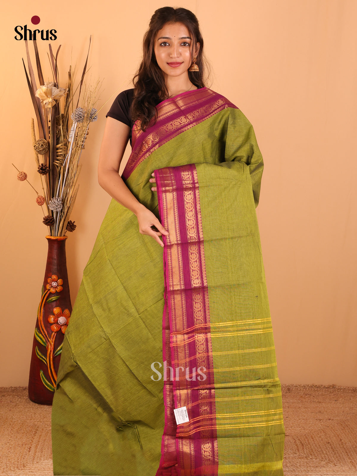 Mehandhi Green with Purple-Chettinad saree -DDS05153 - Shop on Shrus.com