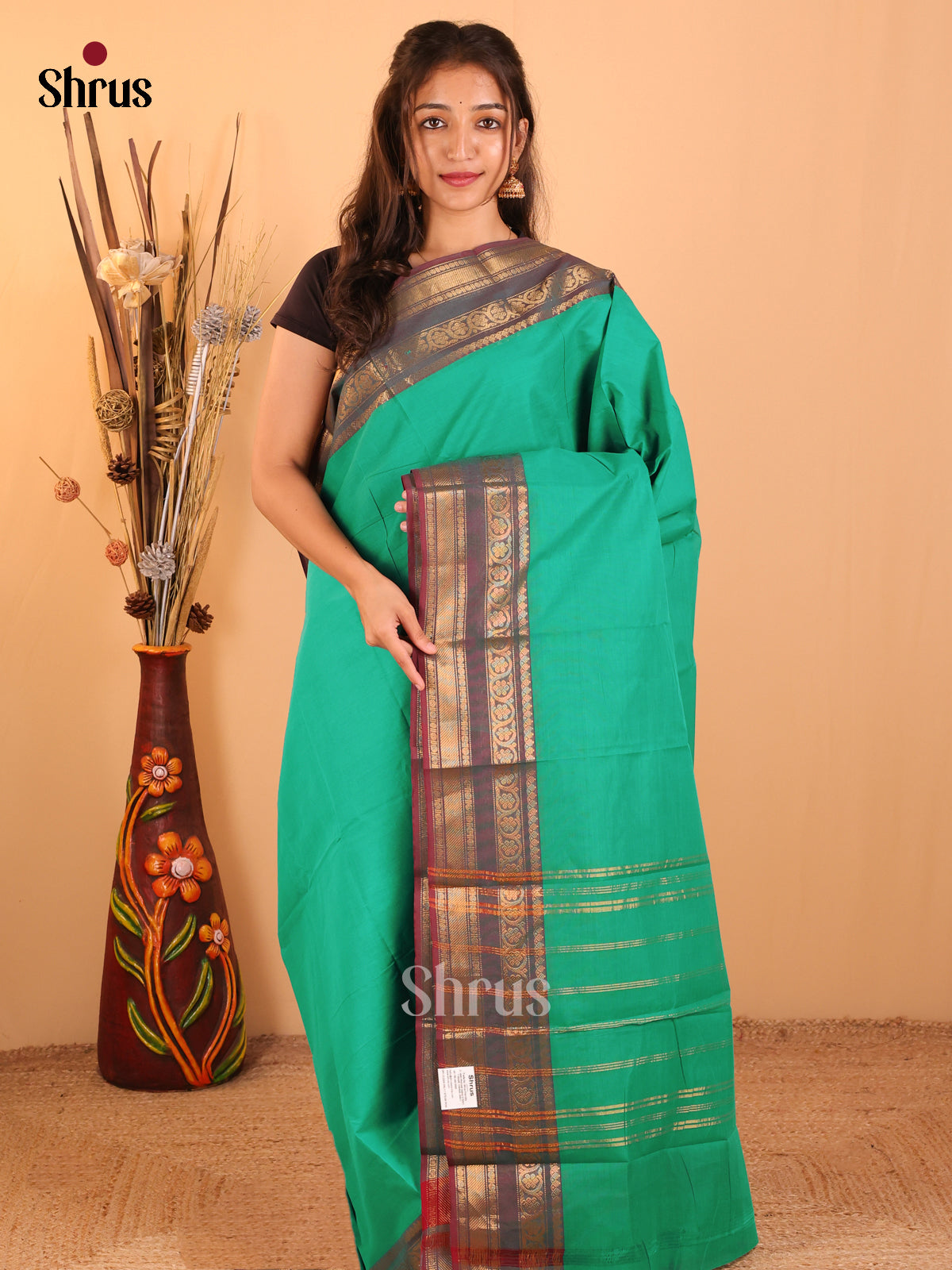 Teal green with Maroon-Chettinad saree -DDS05154 - Shop on Shrus.com