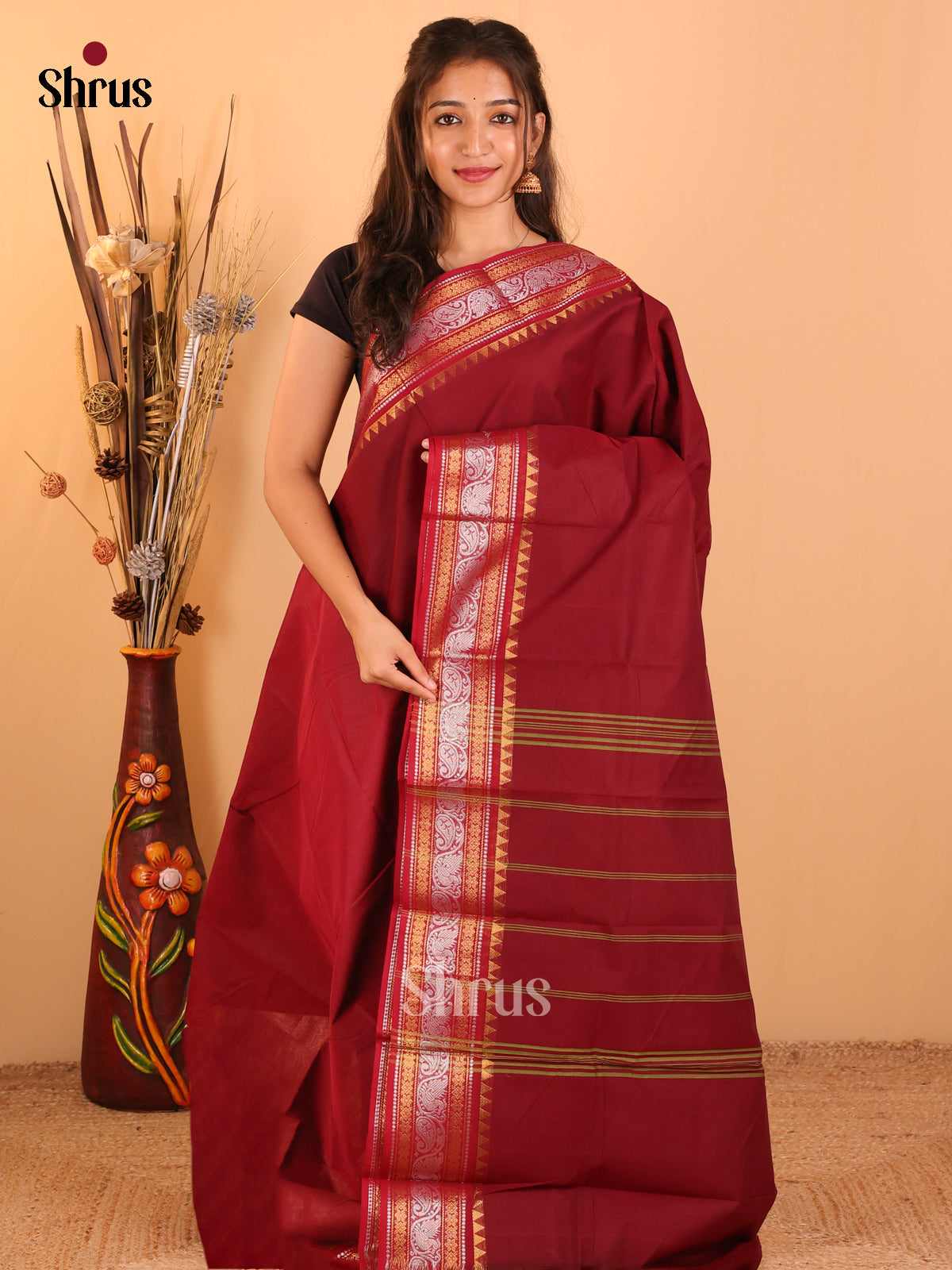 Maroon -Chettinad saree -DDS05158 - Shop on Shrus.com