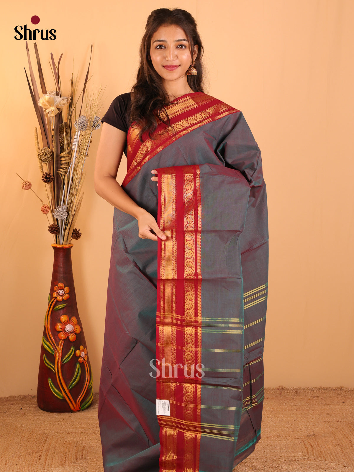 Dual tone Teal green with Maroon-Chettinad saree -DDS05161 - Shop on Shrus.com