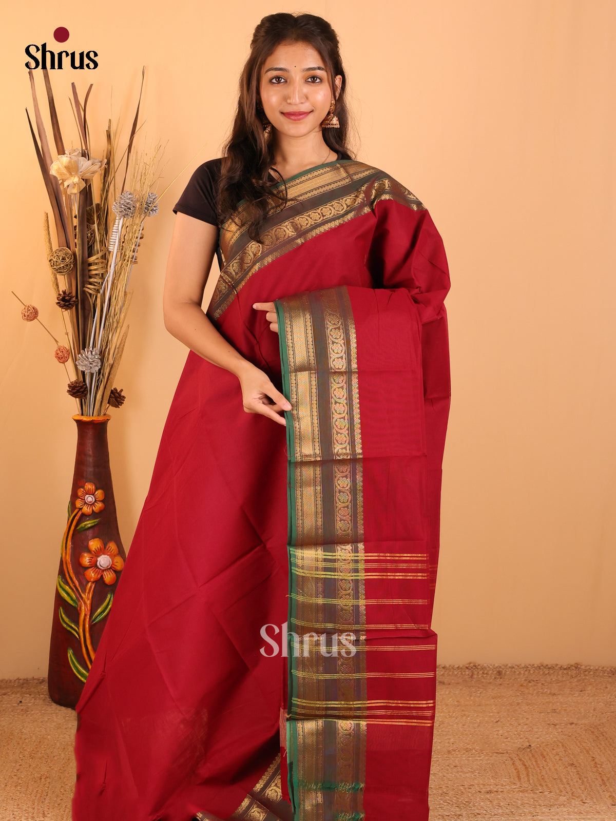MAroon with Green-Chettinad saree -DDS05163 - Shop on Shrus.com