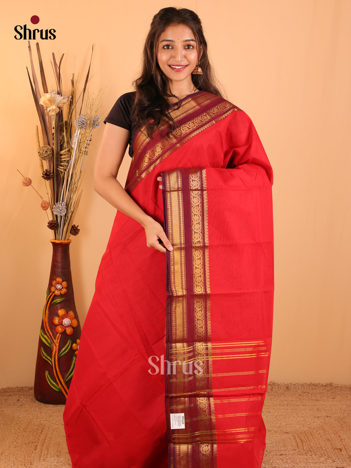 Red with Maroon-Chettinad saree -DDS05167 - Shop on Shrus.com