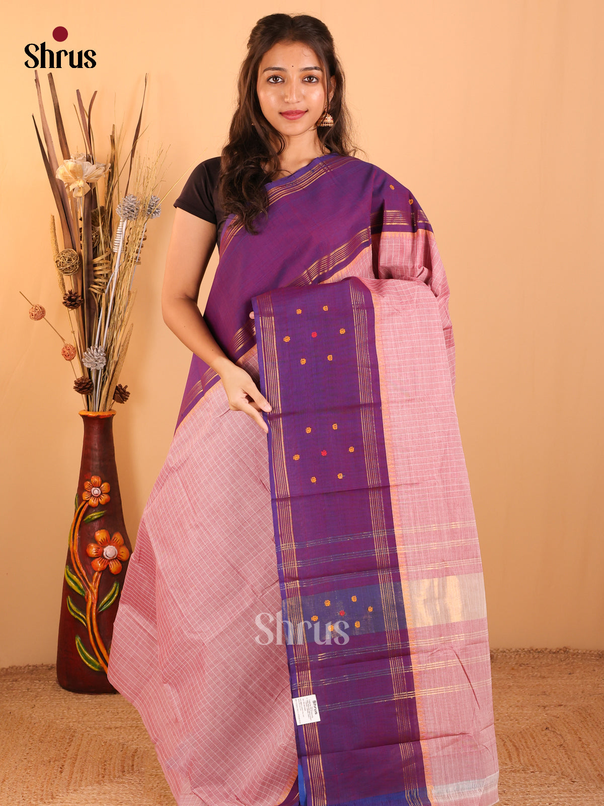 Onion Pink with Violet-Chettinad saree -DDS05178 - Shop on Shrus.com