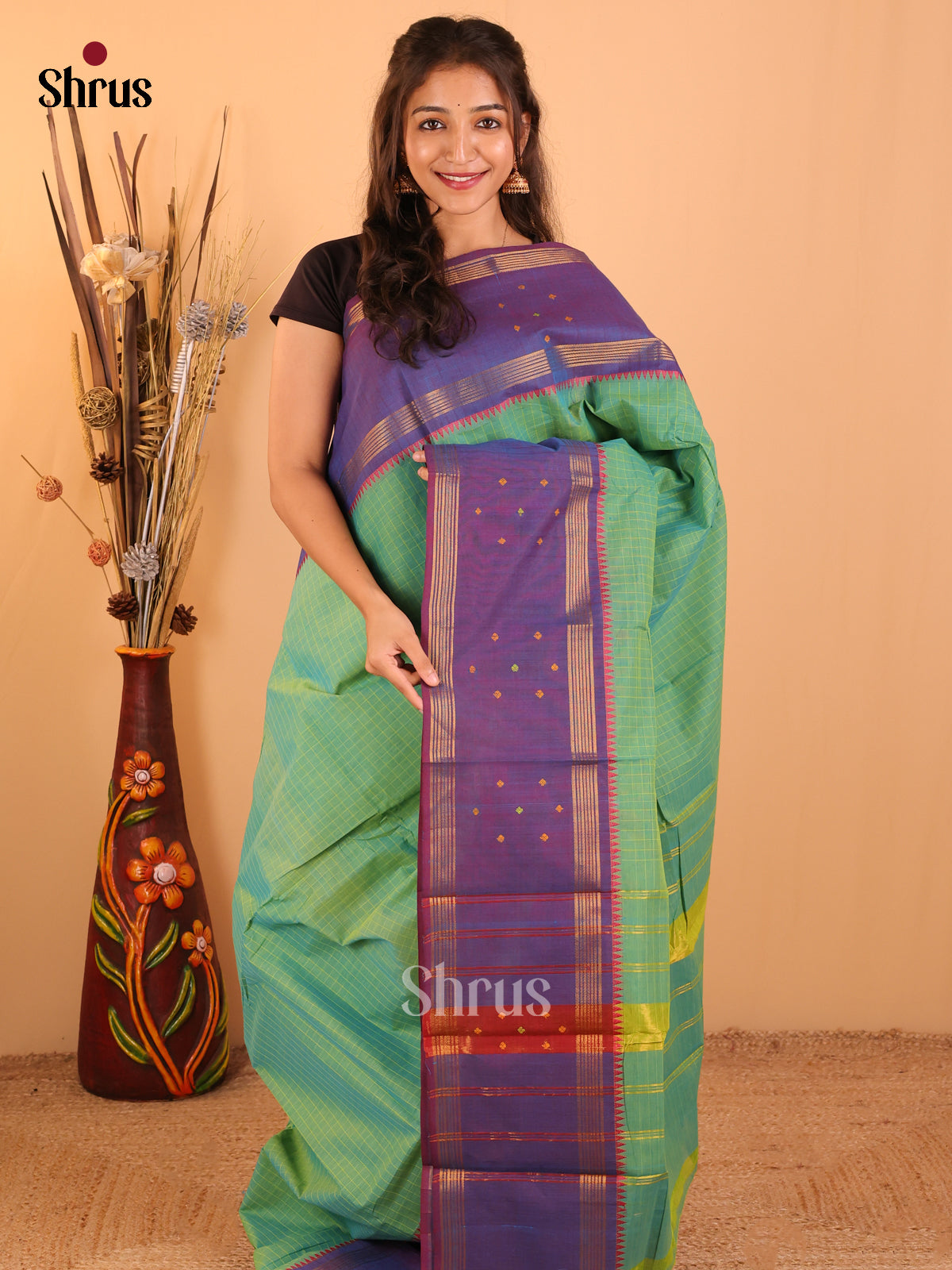 Green with Blue-Chettinad saree -DDS05185 - Shop on Shrus.com