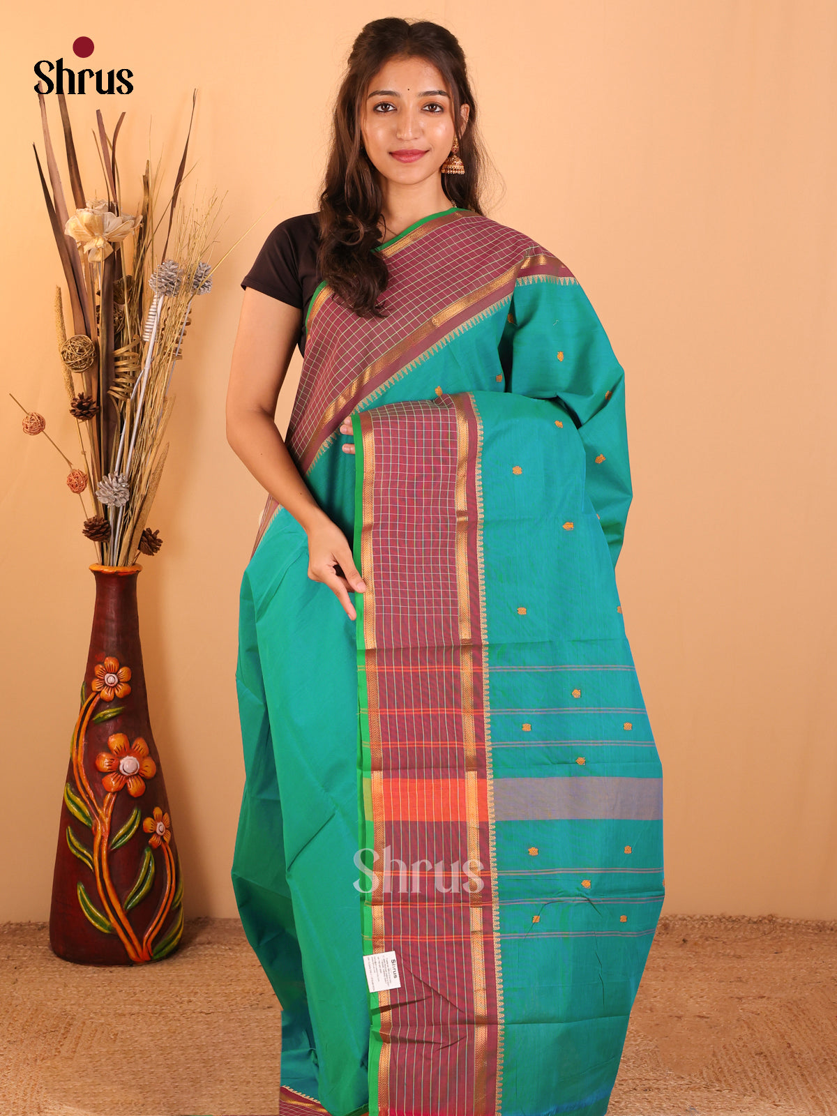 Rama Bue with Green - Chettinad saree-DDS05189 - Shop on Shrus.com