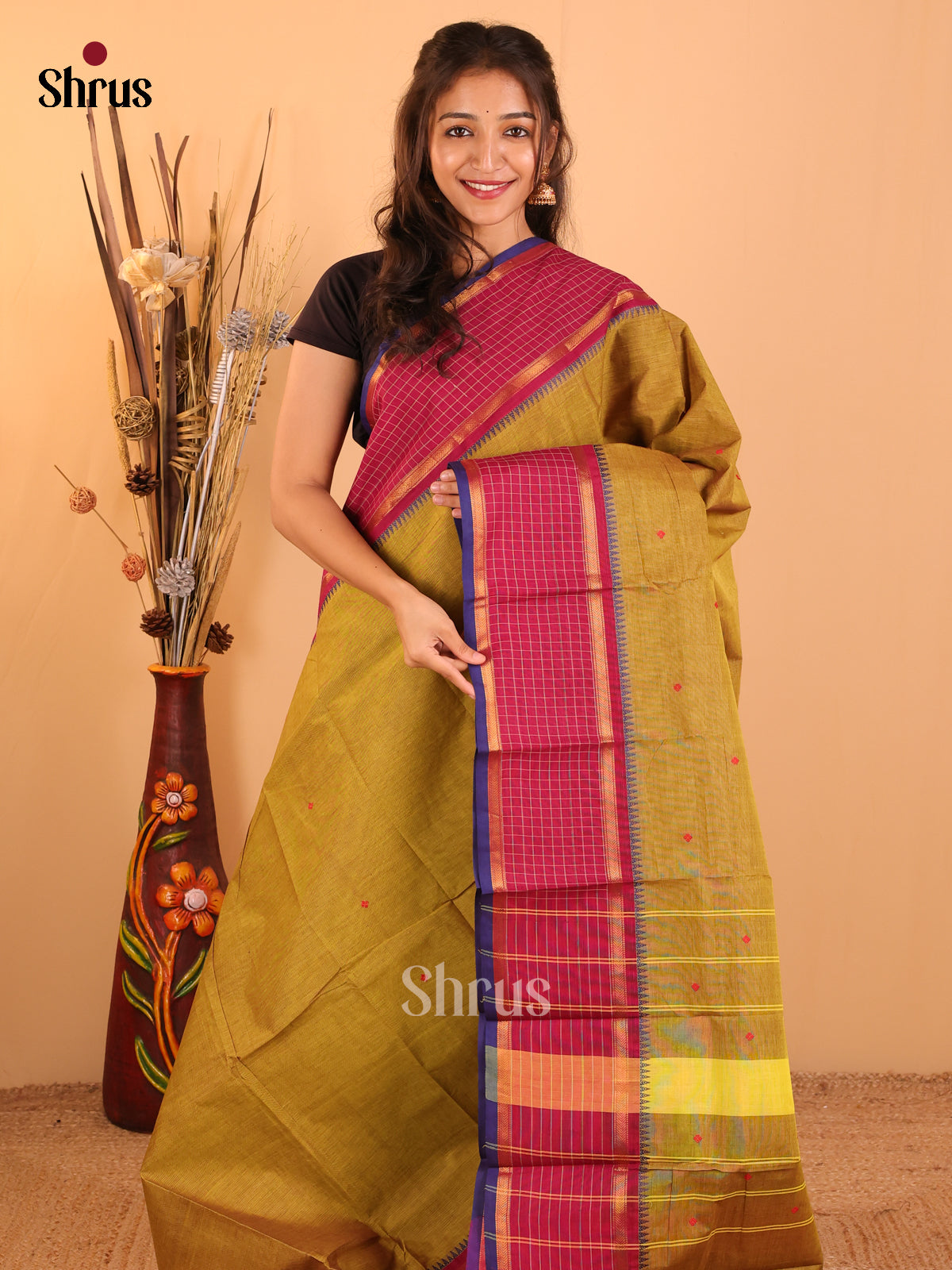 Mehandhi pink with Magenta Pink - Chettinad saree-DDS05192 - Shop on Shrus.com