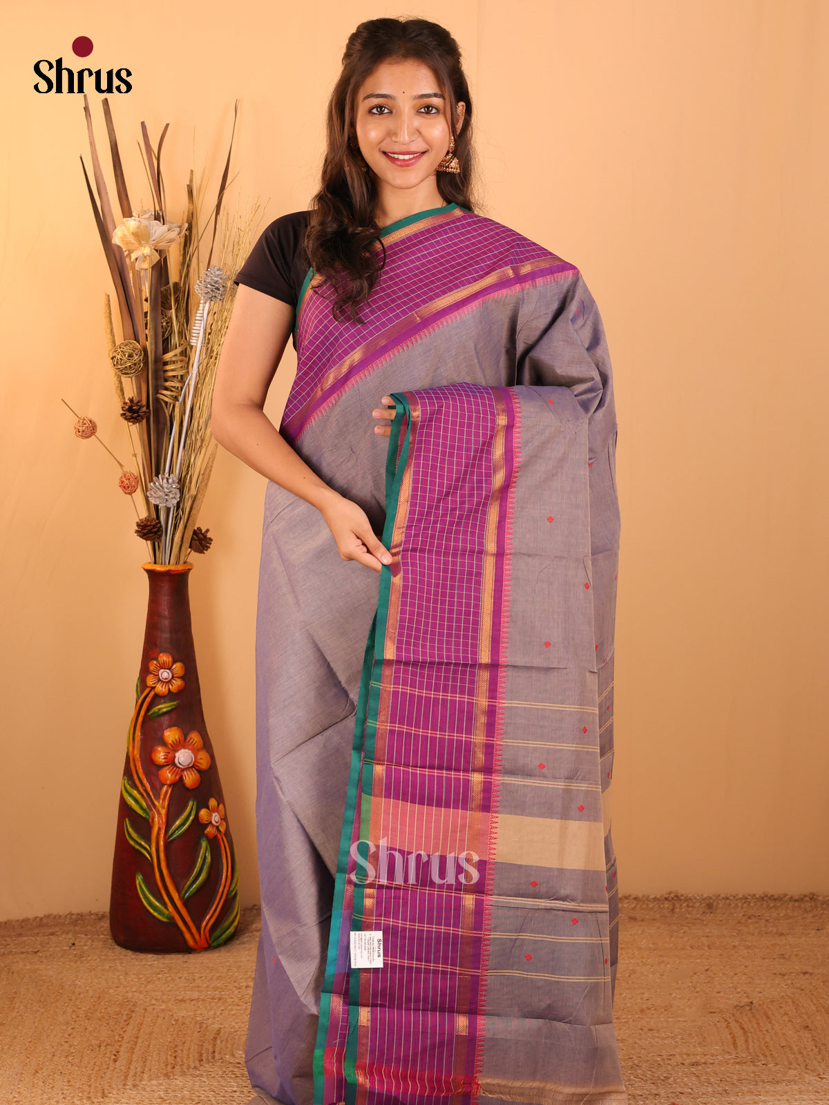Dual Tone Blue with Purple - Chettinad saree-DDS05199 - Shop on Shrus.com
