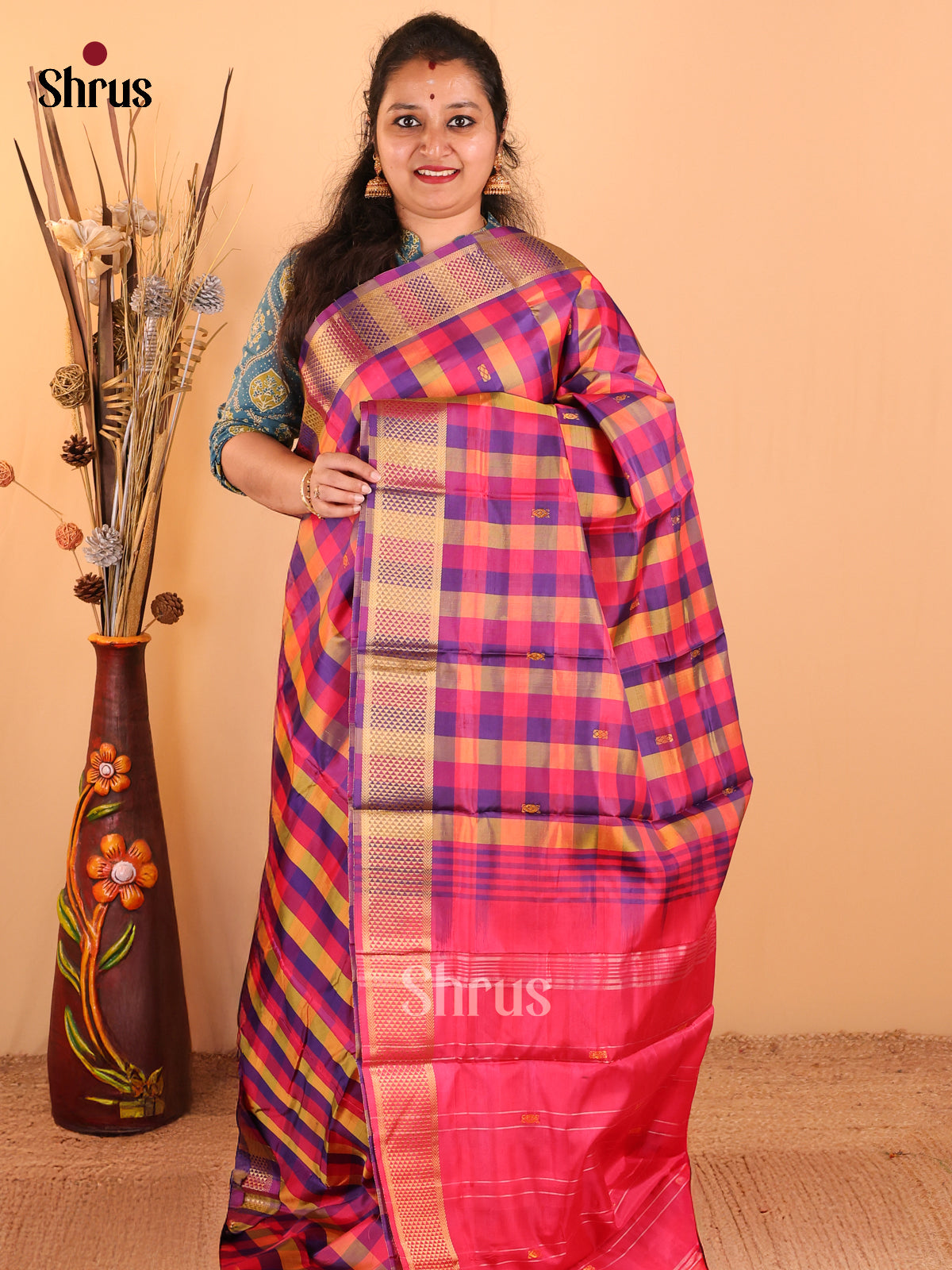 Pink & Purple - Banana Pith Saree - Shop on Shrus.com
