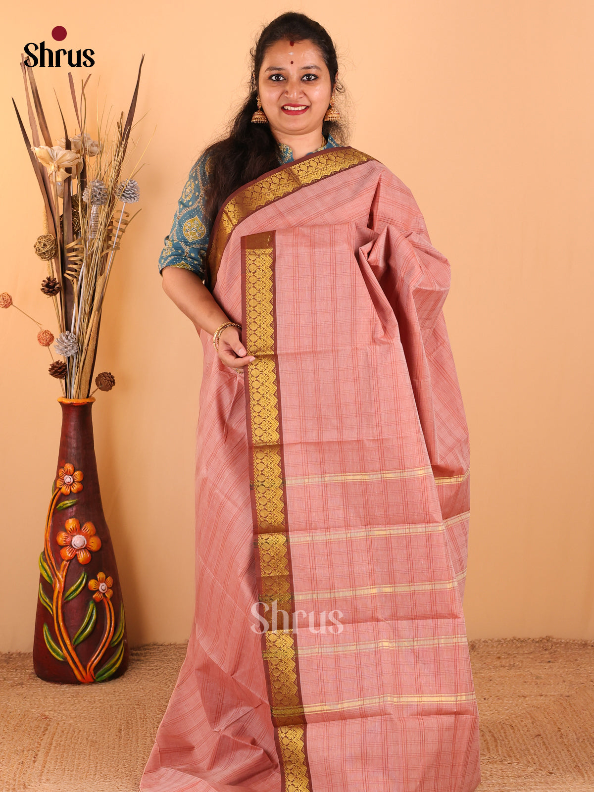 Rust with Brown - South Cotton Saree - DDS09001 - Shop on Shrus.com