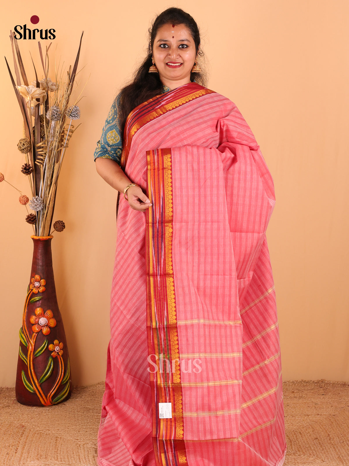 Red with Maroon - South Cotton Saree - DDS09018 - Shop on Shrus.com