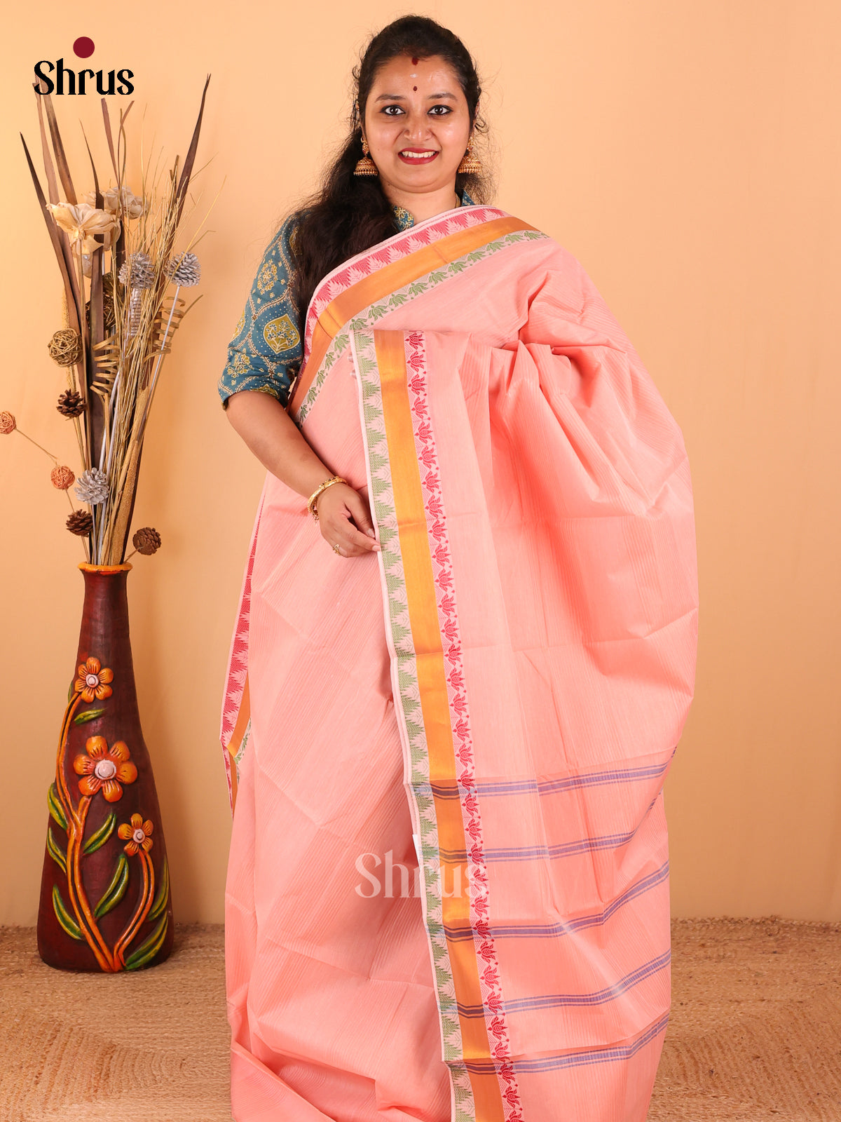 peach - South Cotton Saree - DDS09020 - Shop on Shrus.com
