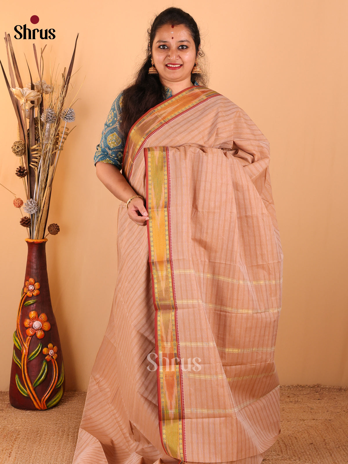 Brown - South Cotton Saree - DDS09065 - Shop on Shrus.com