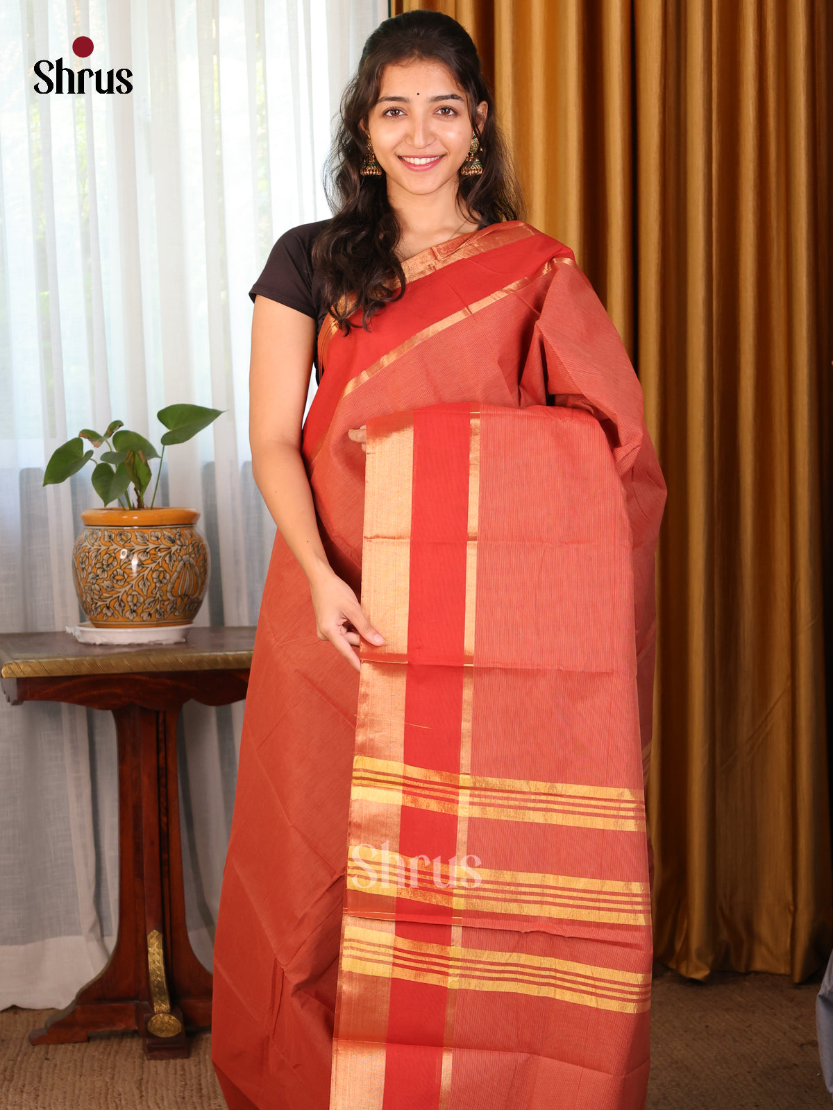 Red - Chettinad Cotton Saree - Shop on Shrus.com