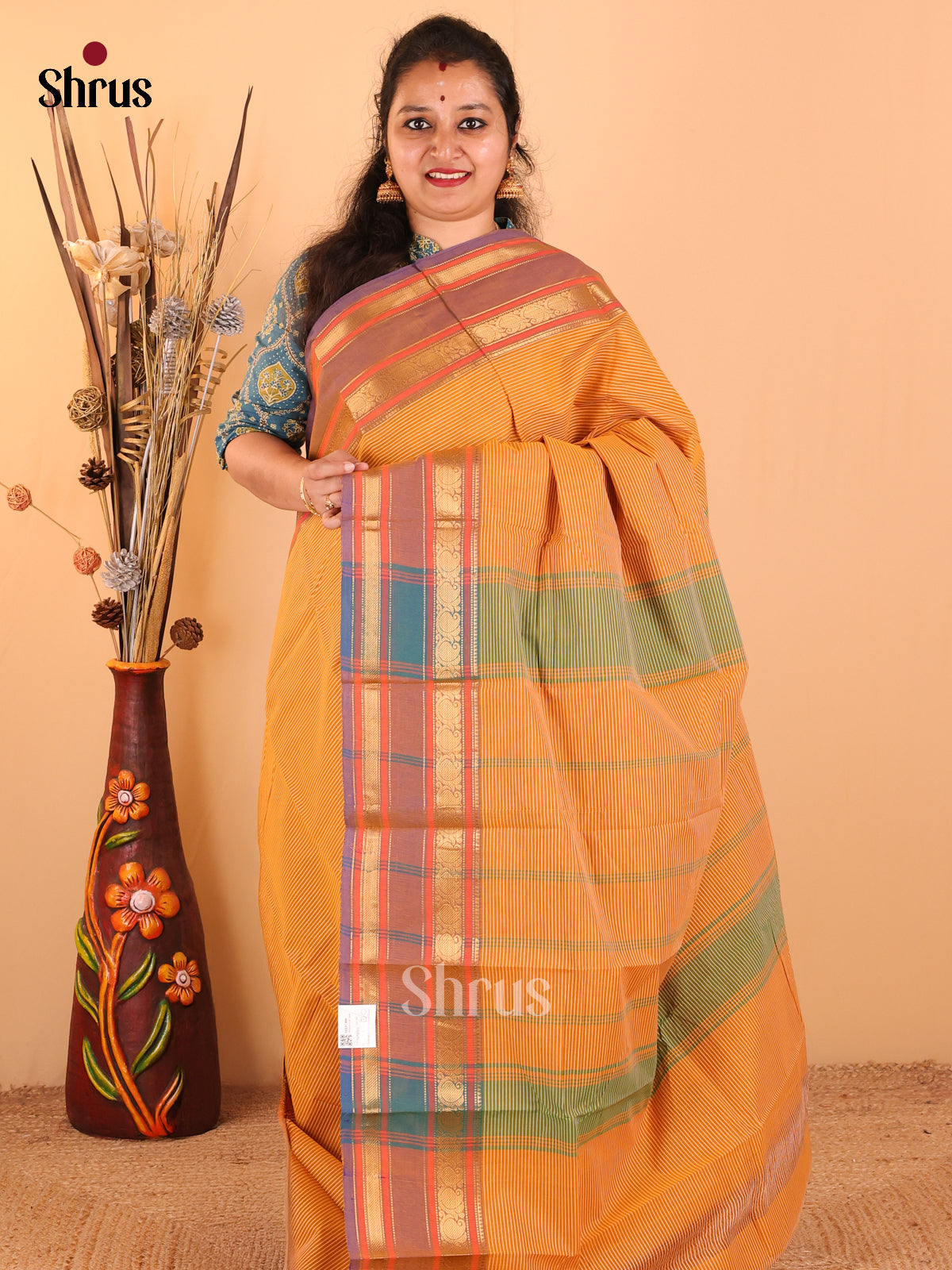 Mustard yellow with Purple - Chettinad Cotton saree - DDS09094 - Shop on Shrus.com