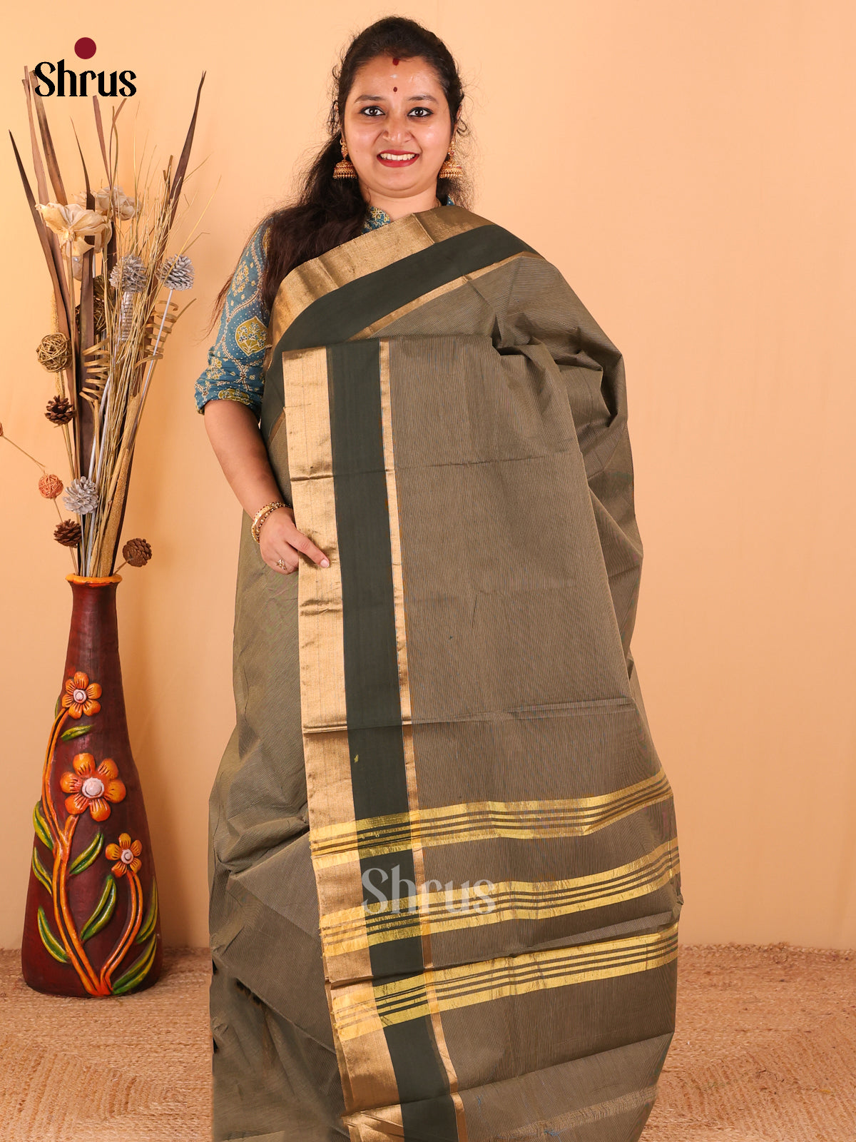 Dark green - Chettinad Cotton saree - DDS09102 - Shop on Shrus.com