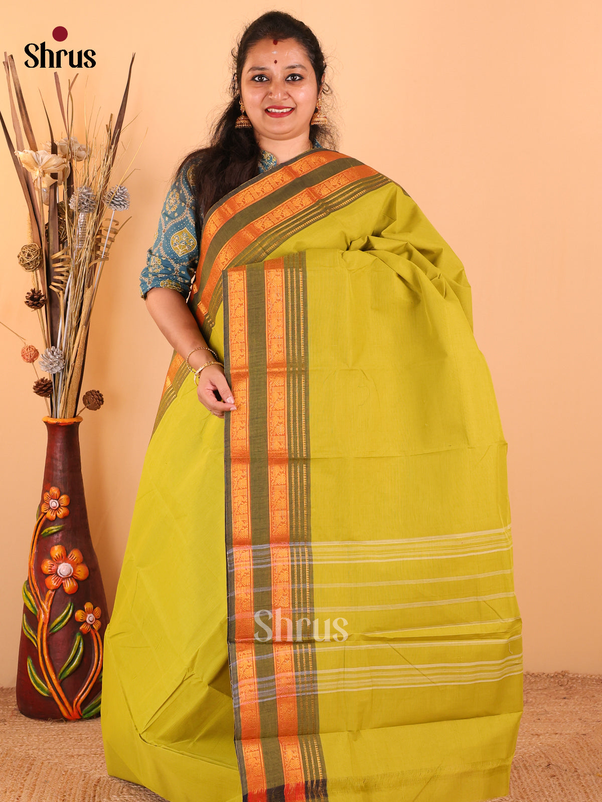Mehandi green with Drak green - Chettinad Cotton saree - DDS09103 - Shop on Shrus.com
