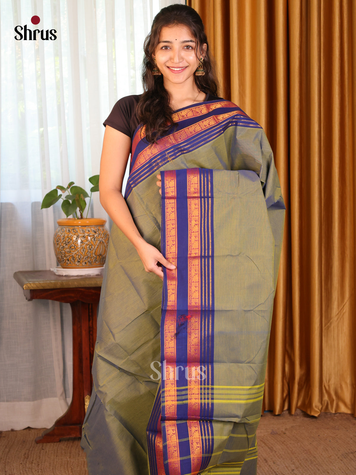 Double Shaded Green with Blue - DDS09108 - Chettinad Cotton Saree - Shop on Shrus.com