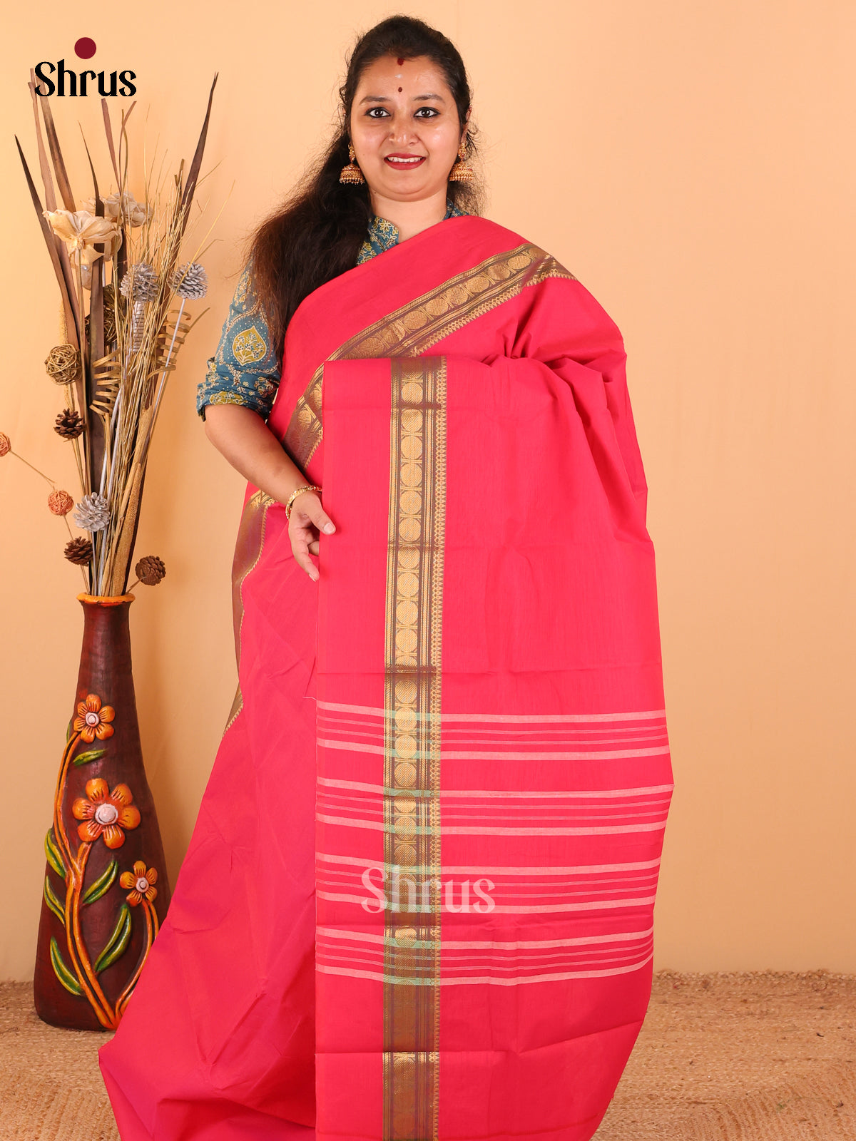 Rani pink - Chettinad Cotton saree - DDS09144 - Shop on Shrus.com