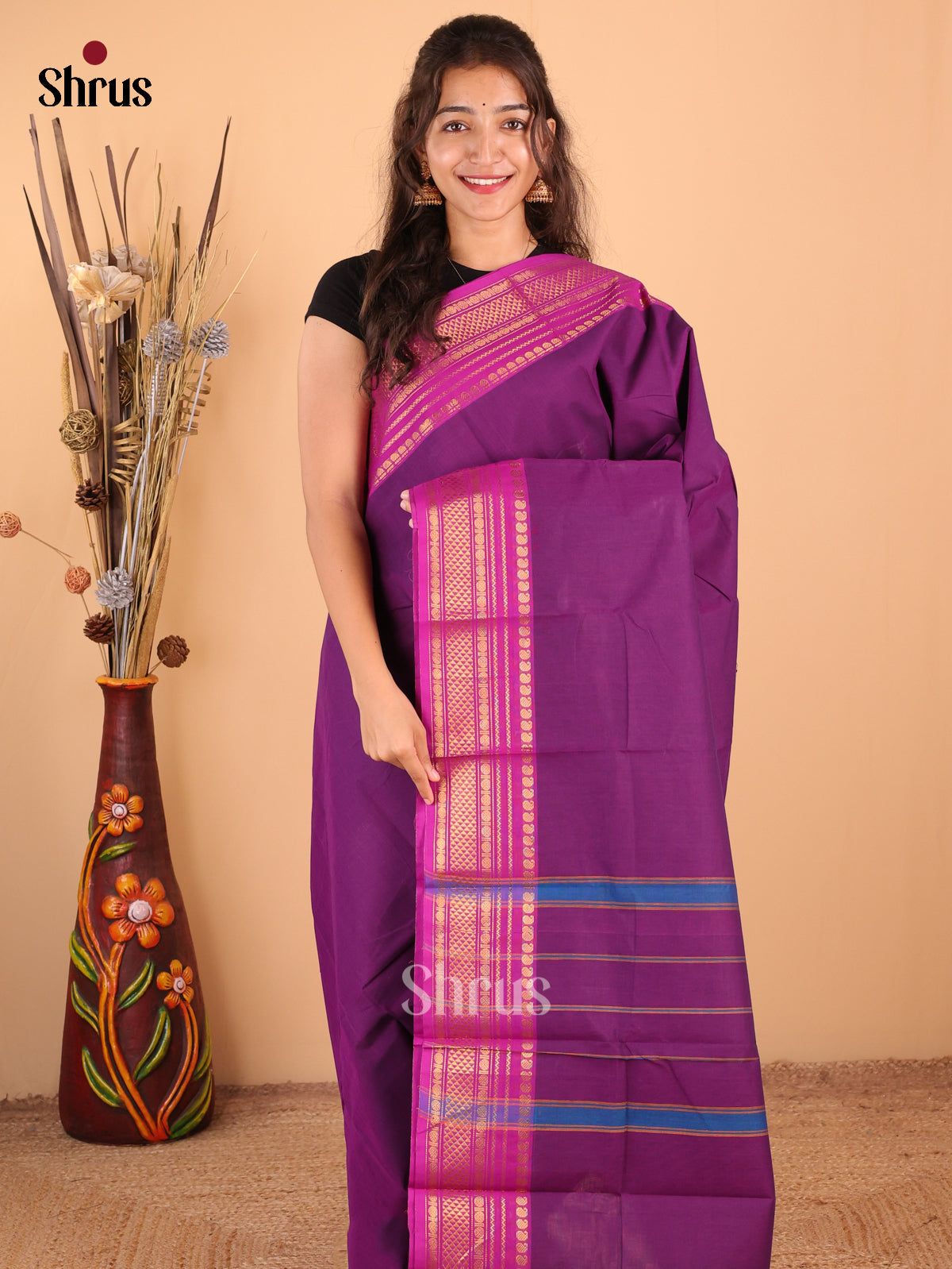 Purple - Chettinad Cotton Saree - DDS09150 - Shop on Shrus.com