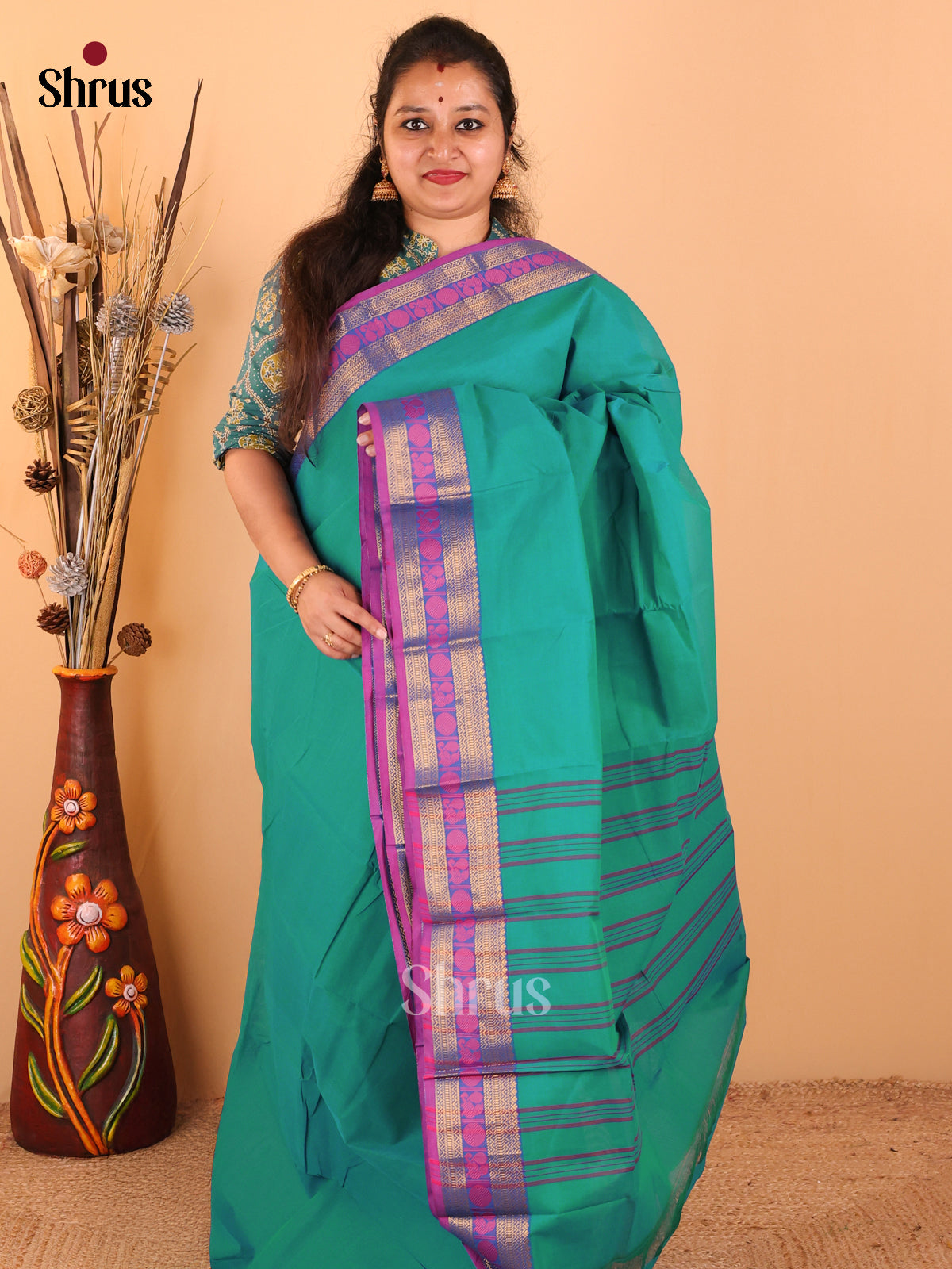 Rama blue with Purple - Chettinad Cotton saree - DDS09168 - Shop on Shrus.com