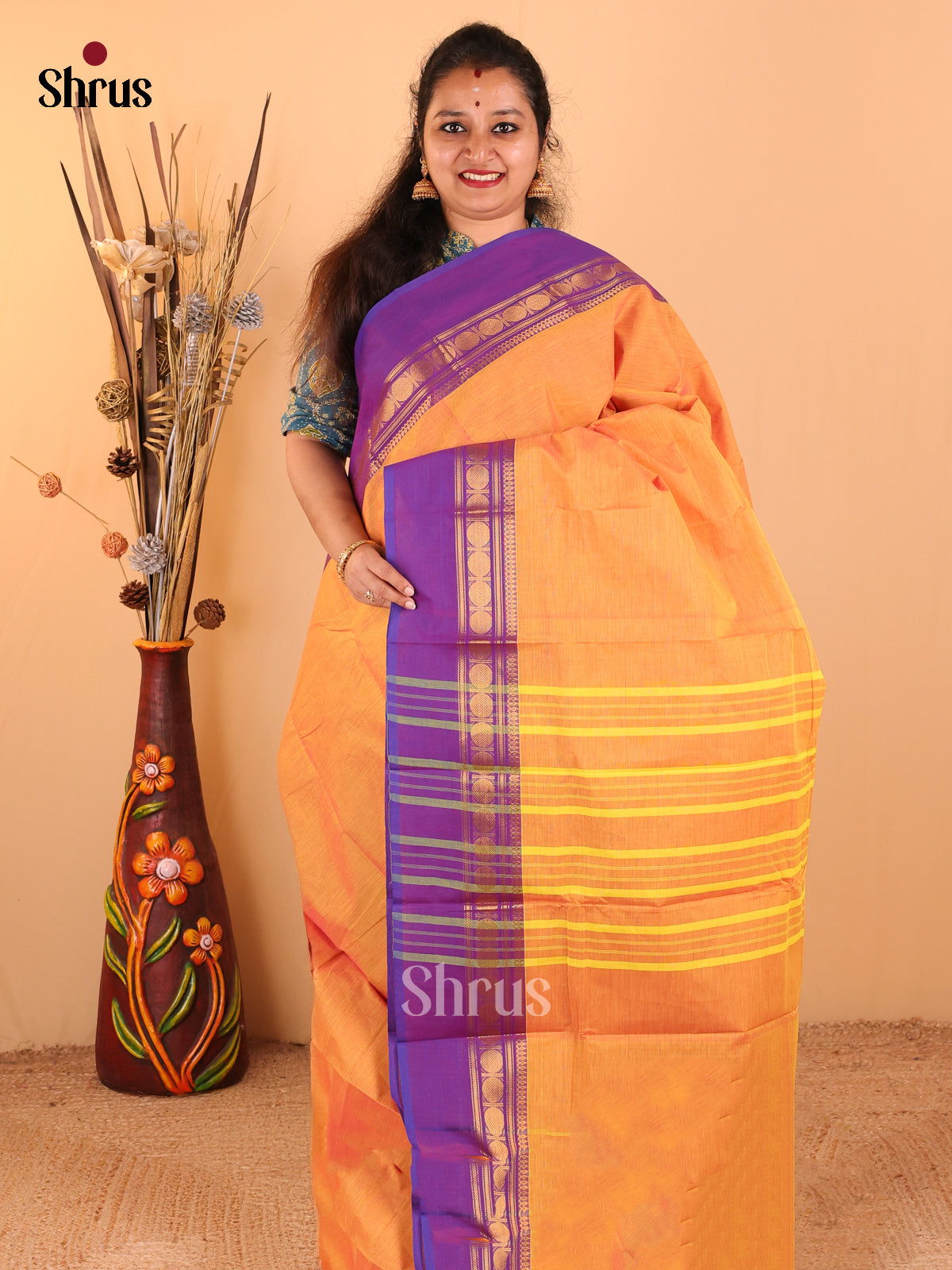 Dual Tone Mustard with Pink - Chettinad Cotton saree - DDS09173 - Shop on Shrus.com