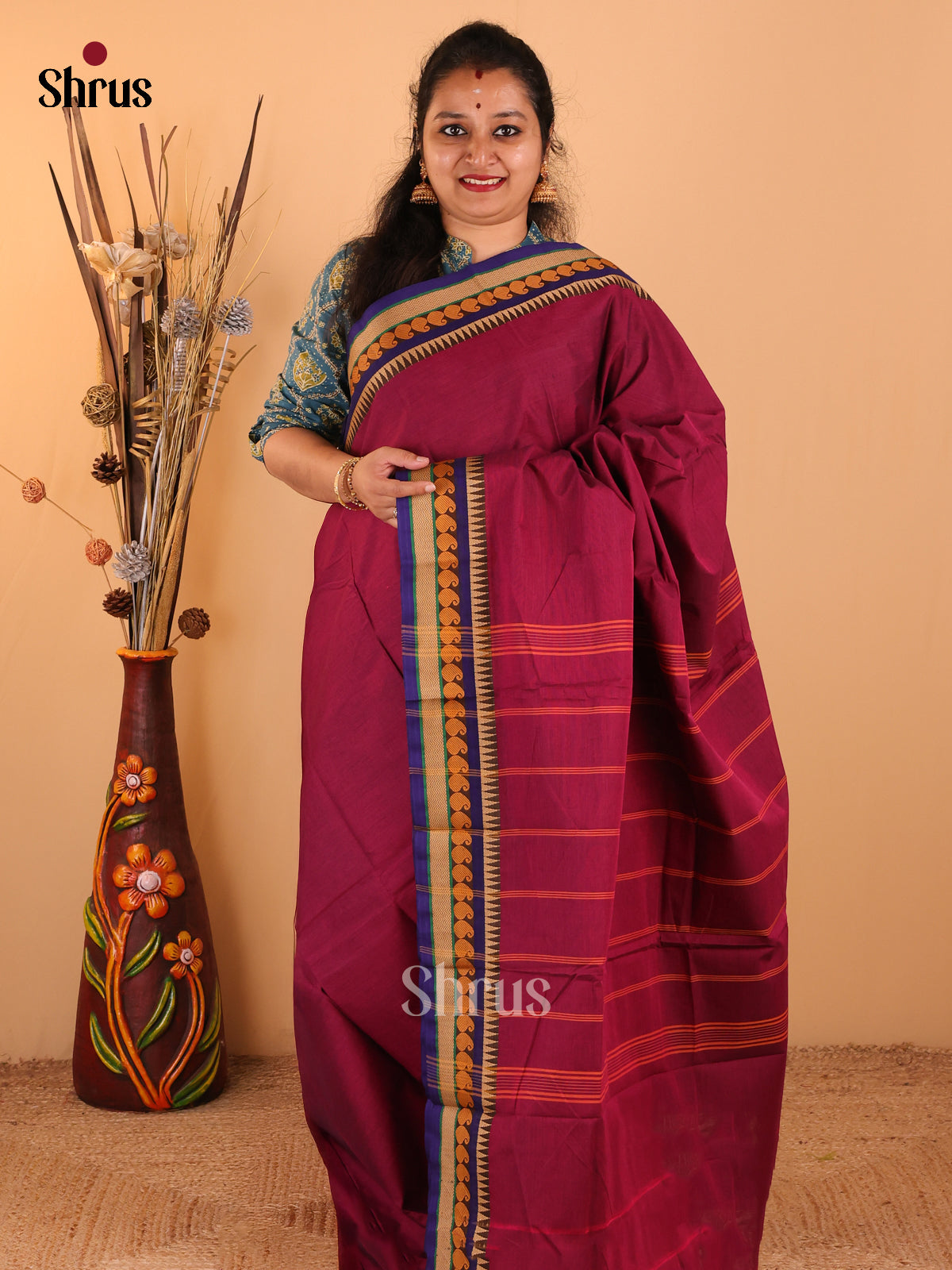 Purple with Blue - Chettinad Cotton saree - DDS09181 - Shop on Shrus.com