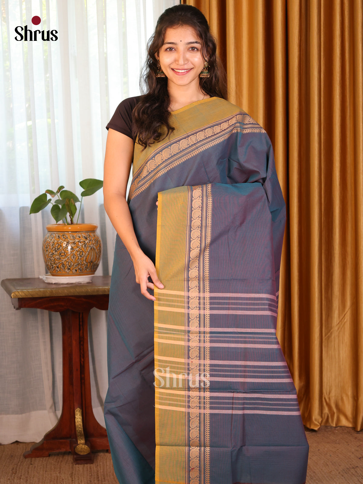 Double Shaded Blue with Green - DDS09185 - Chettinad Cotton Saree - Shop on Shrus.com