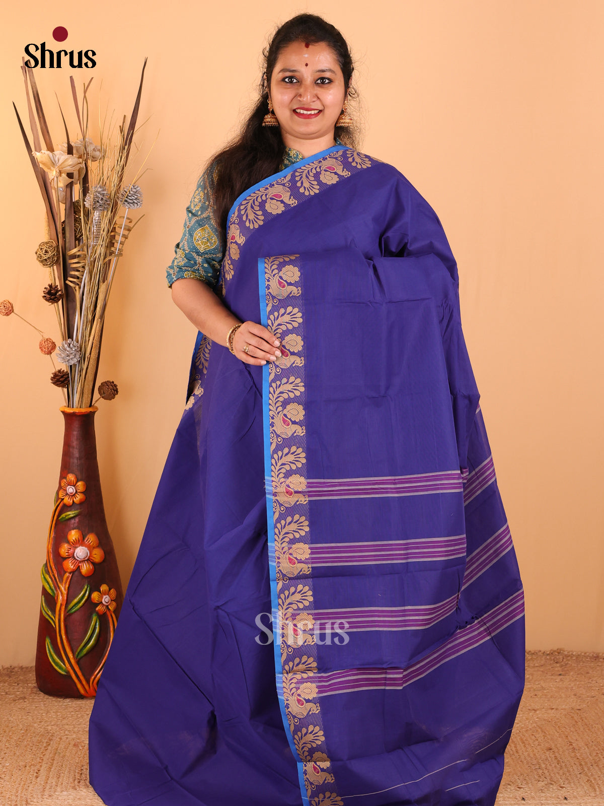 Royal Blue - Chettinad Cotton saree - DDS09196 - Shop on Shrus.com