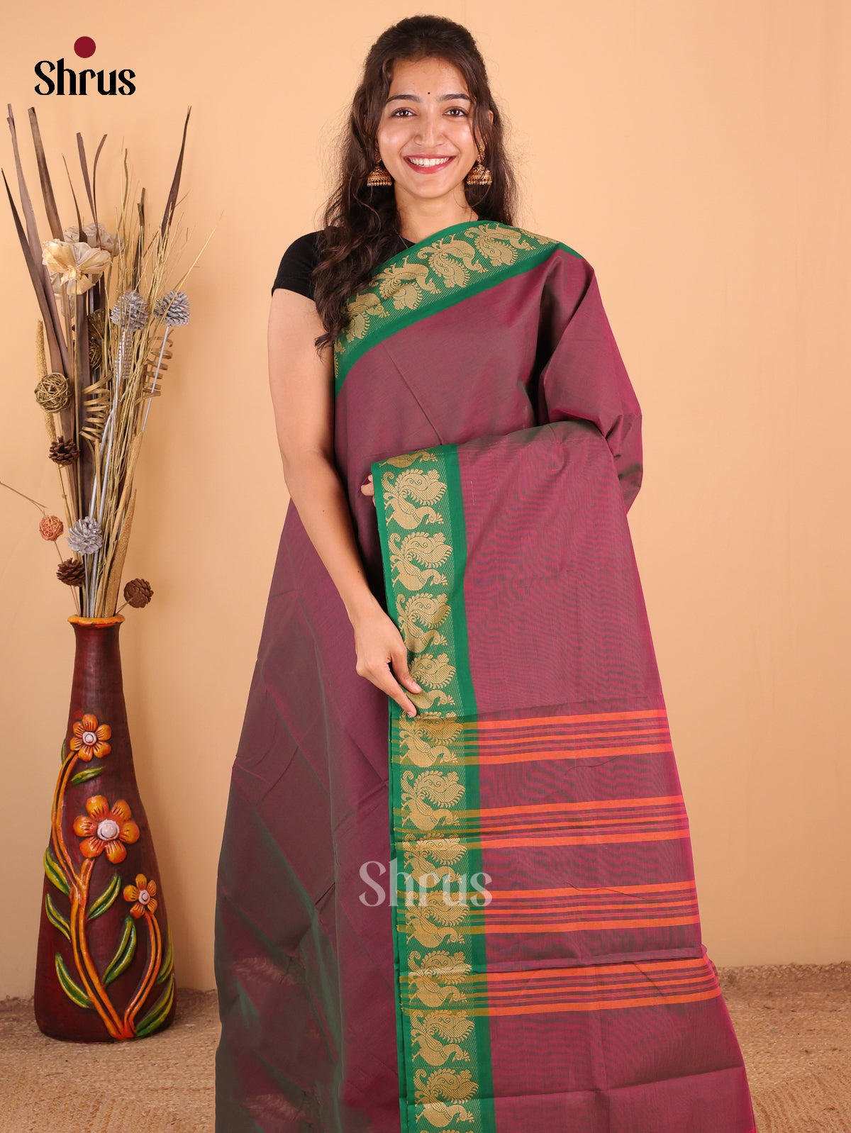 Dual Tone Green with Pink - Chettinad Cotton Saree - DDS09200 - Shop on Shrus.com