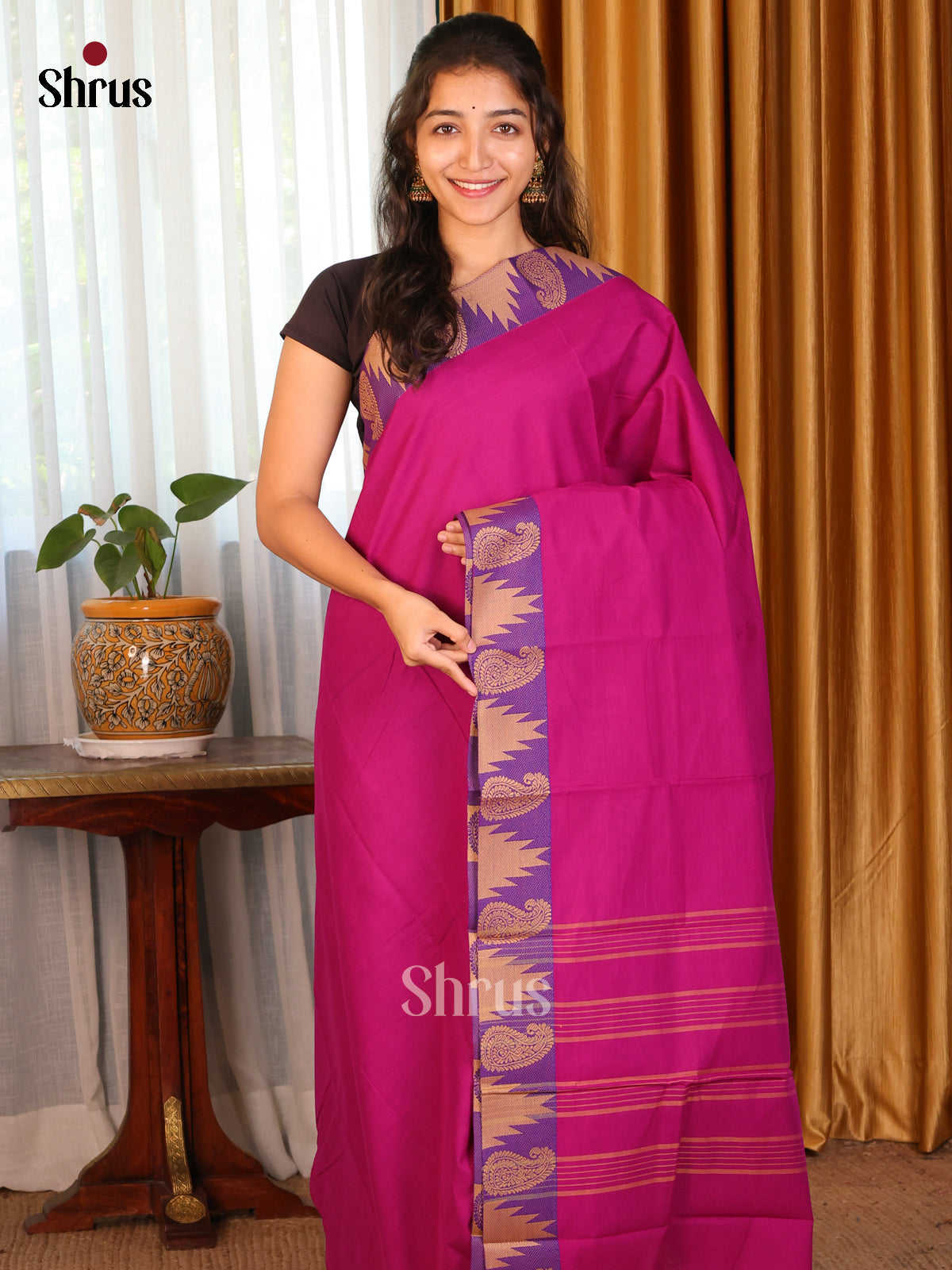 Purple with violet - Chettinad Cotton Saree - DDS09212 - Shop on Shrus.com