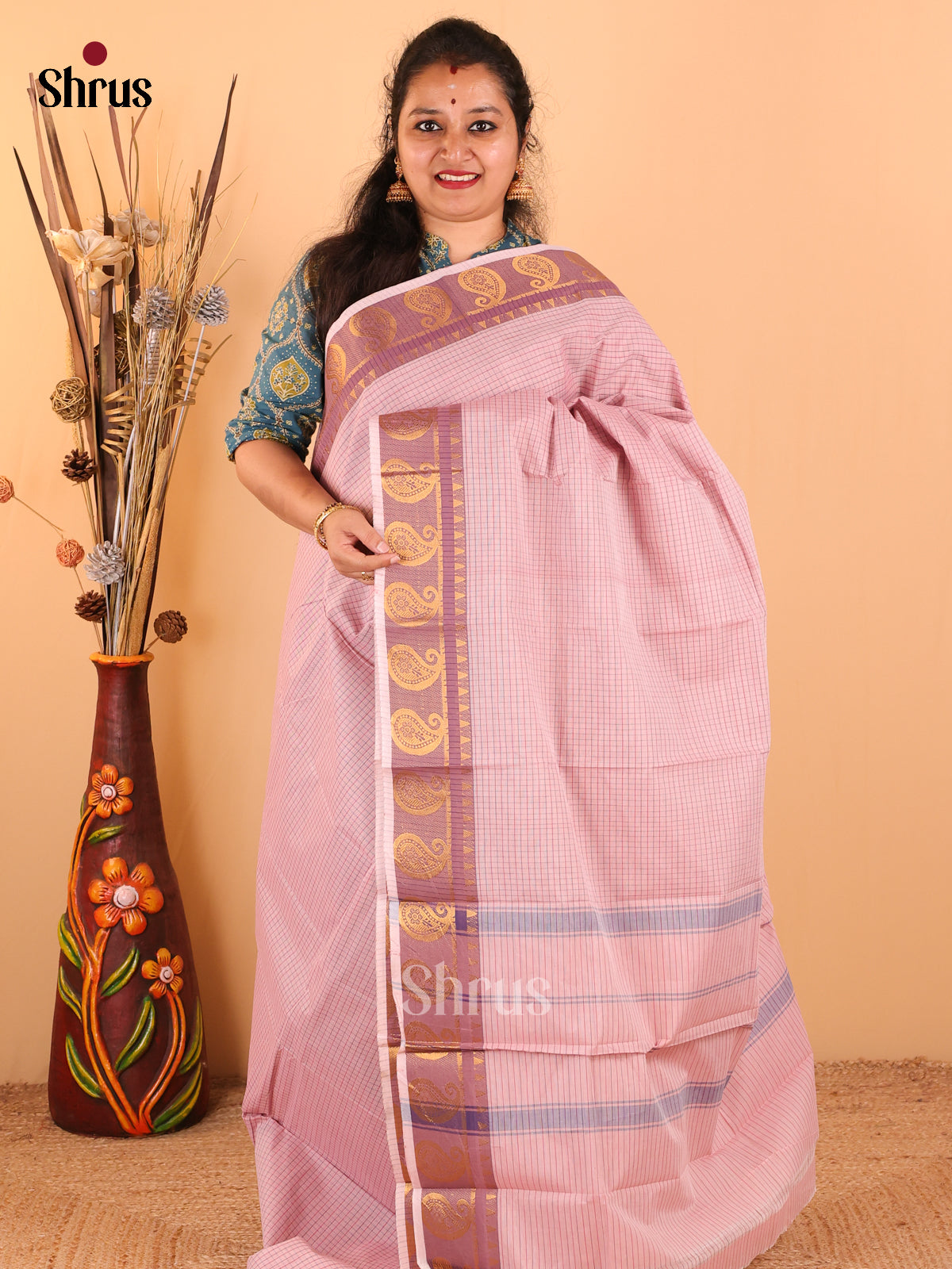 Onion pink - Chettinad Cotton saree - DDS09227 - Shop on Shrus.com