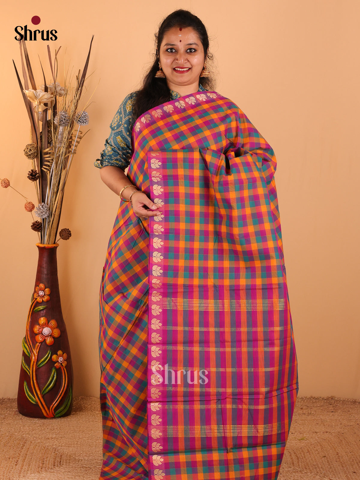 Multi colour - Chettinad Cotton saree - DDS09304 - Shop on Shrus.com
