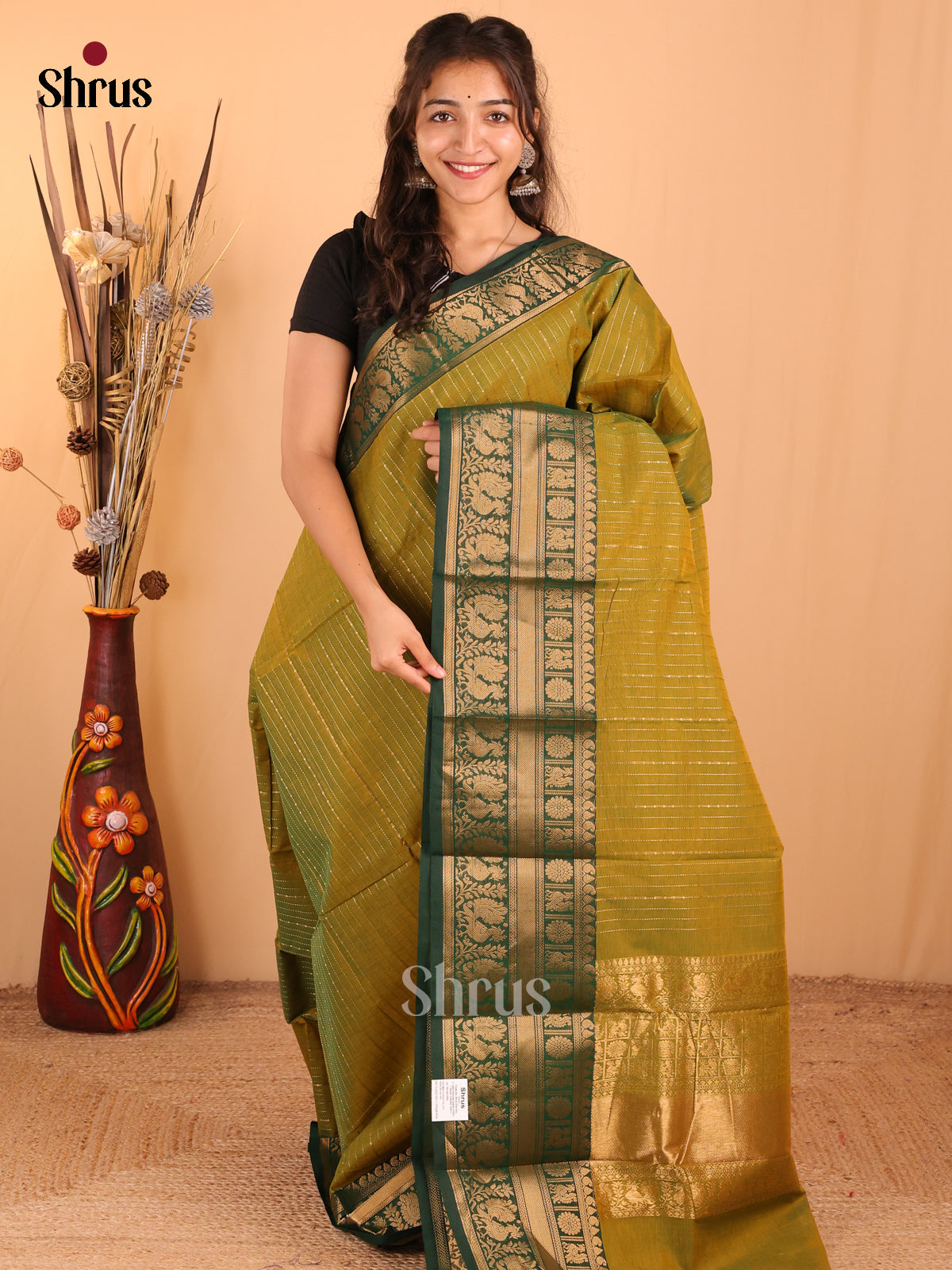 Dual Tone Mehandhi Green with Bottle Green - Chettinad Cotton Saree - DDS09333 - Shop on Shrus.com
