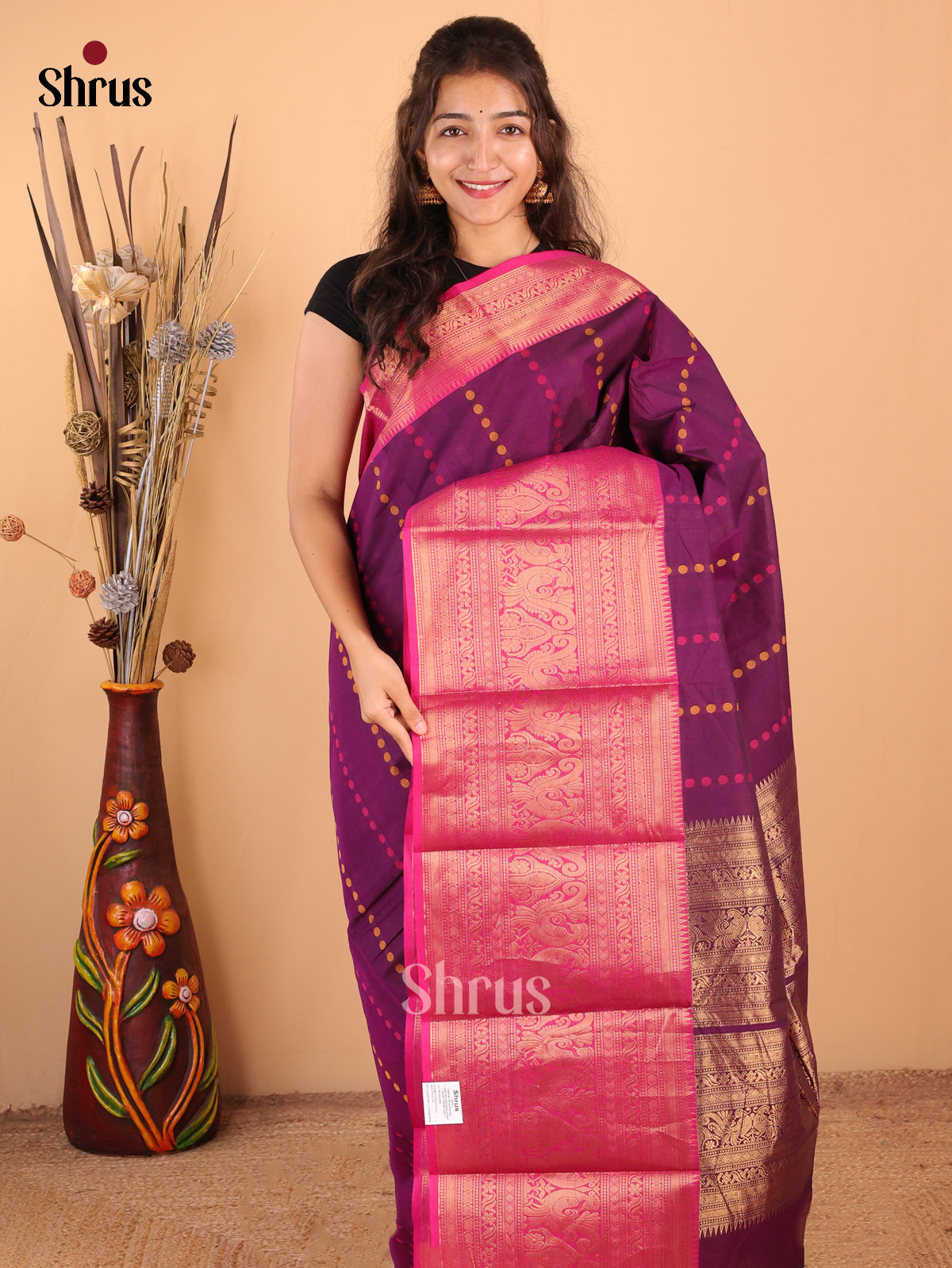Purple with Pink - Chettinad Cotton Saree - DDS09344 - Shop on Shrus.com