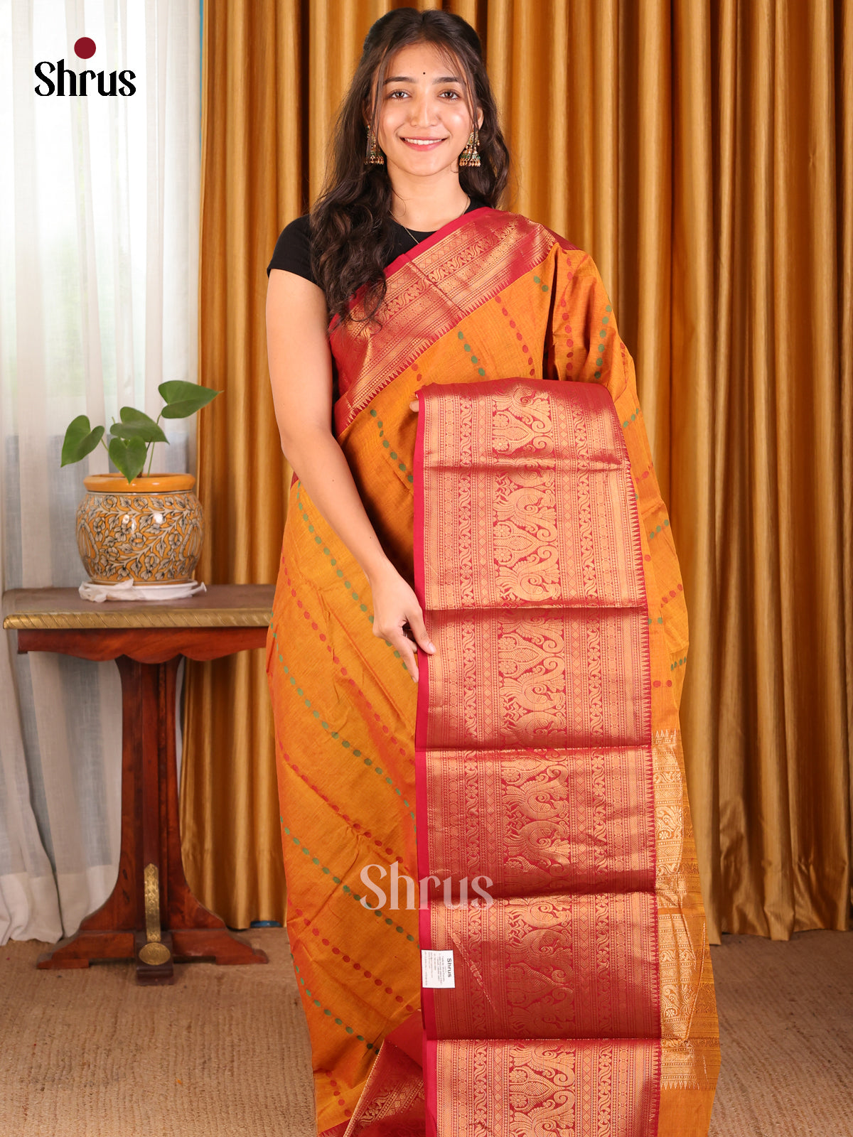 Brick with Red - Chettinad Cotton Saree - Shop on Shrus.com
