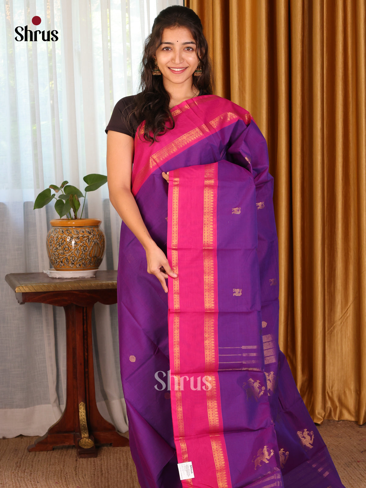 Violet with Pink - Chettinad Cotton Saree - DDS09394 - Shop on Shrus.com