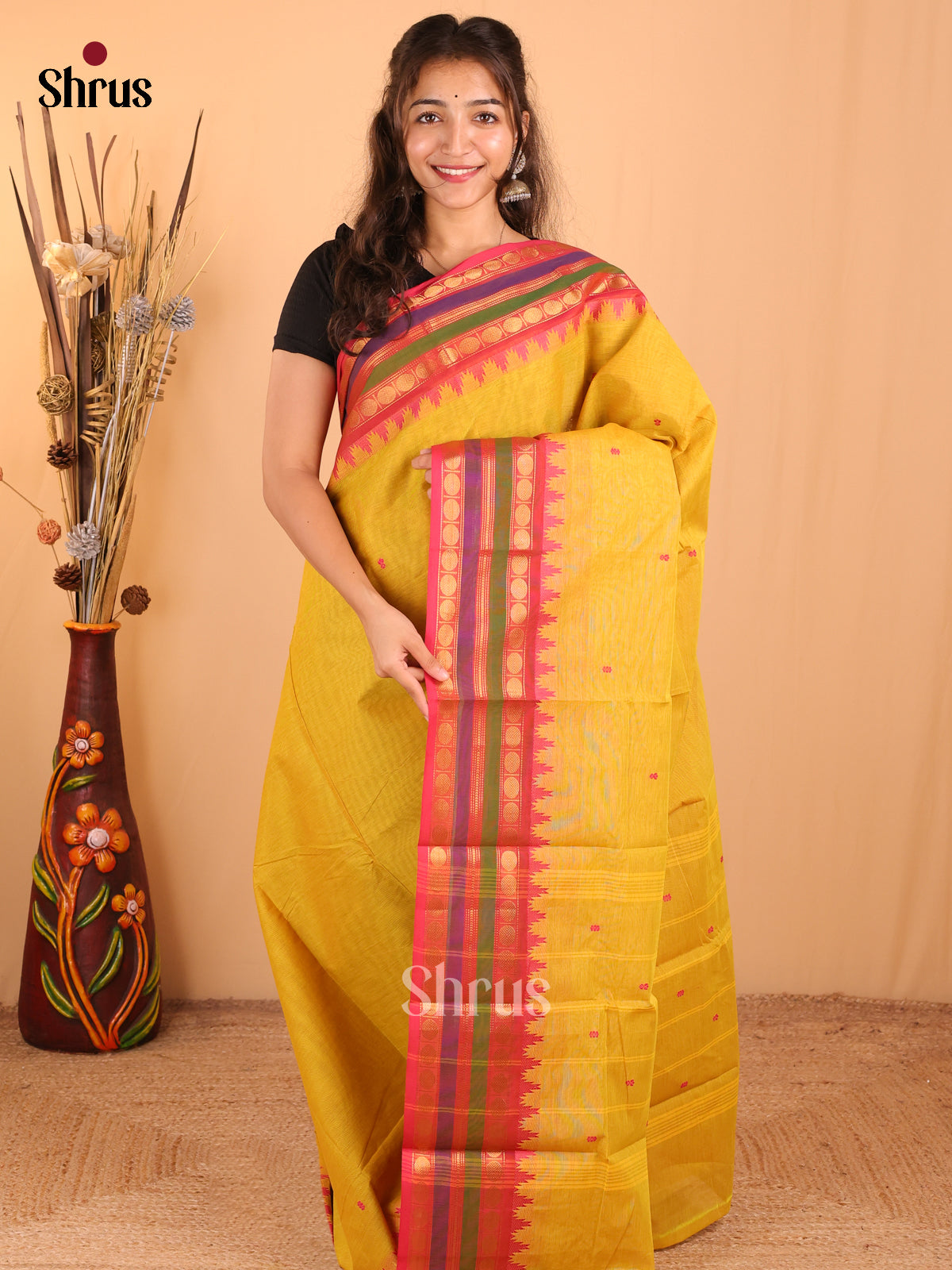 Mehandhi Green with pink - Chettinad Cotton Saree - DDS10027 - Shop on Shrus.com