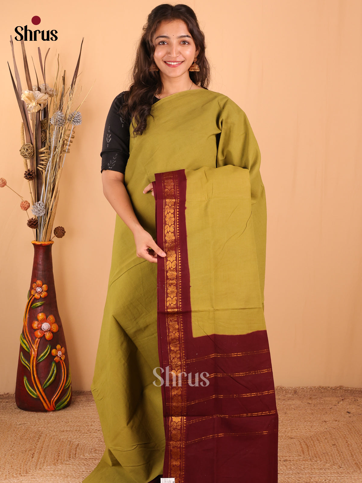Green with Maroon -DDS11032 - Sungudi Cotton Saree - Shop on Shrus.com
