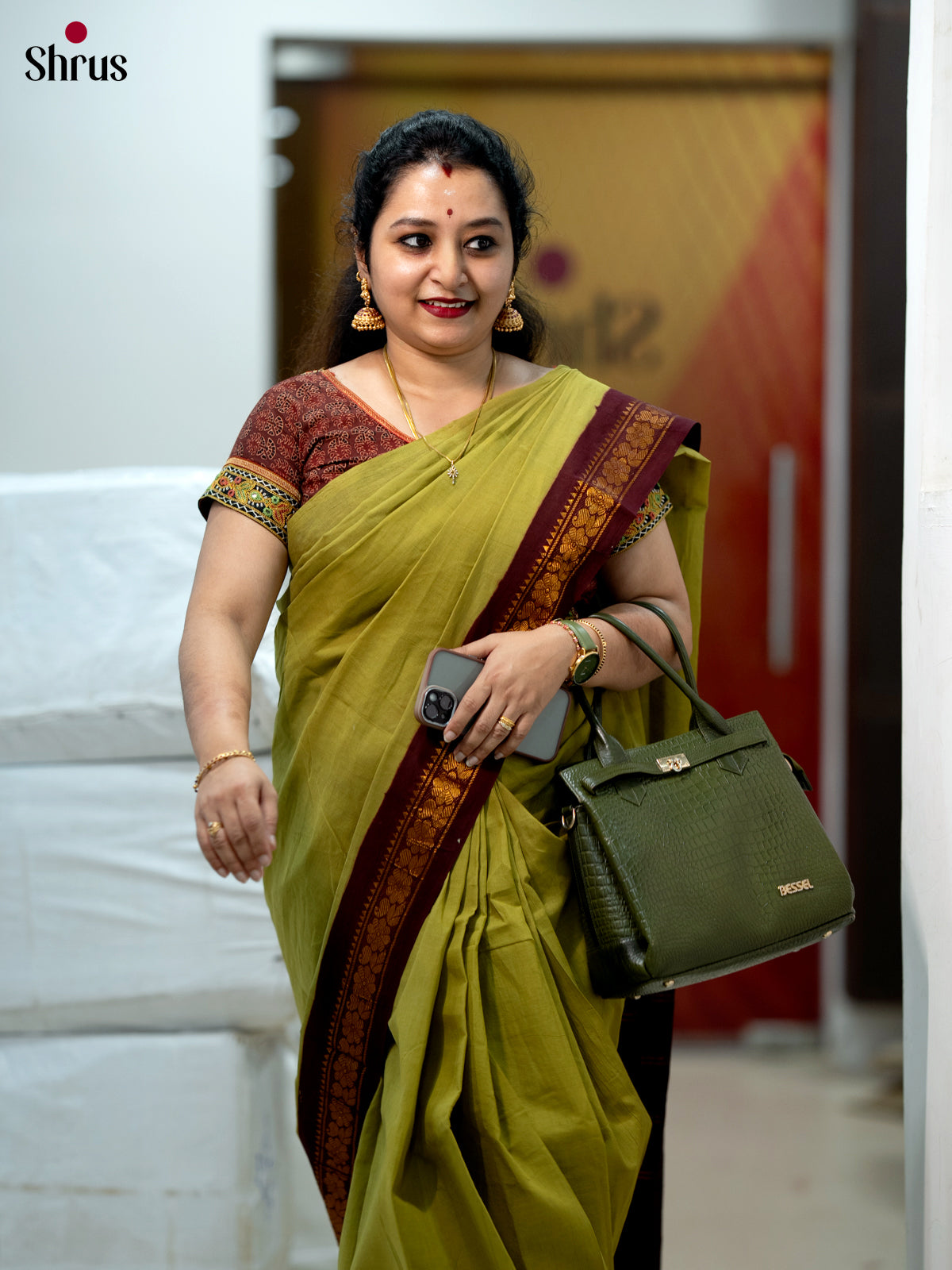 Green with Maroon -DDS11032 - Sungudi Cotton Saree - Shop on Shrus.com