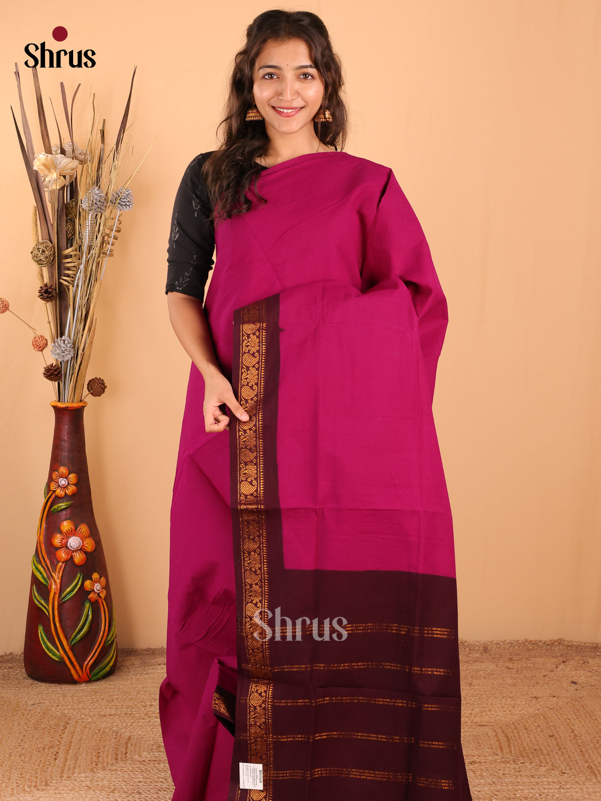 Pink with maroon -DDS11049 - Sungudi Cotton Saree - Shop on Shrus.com