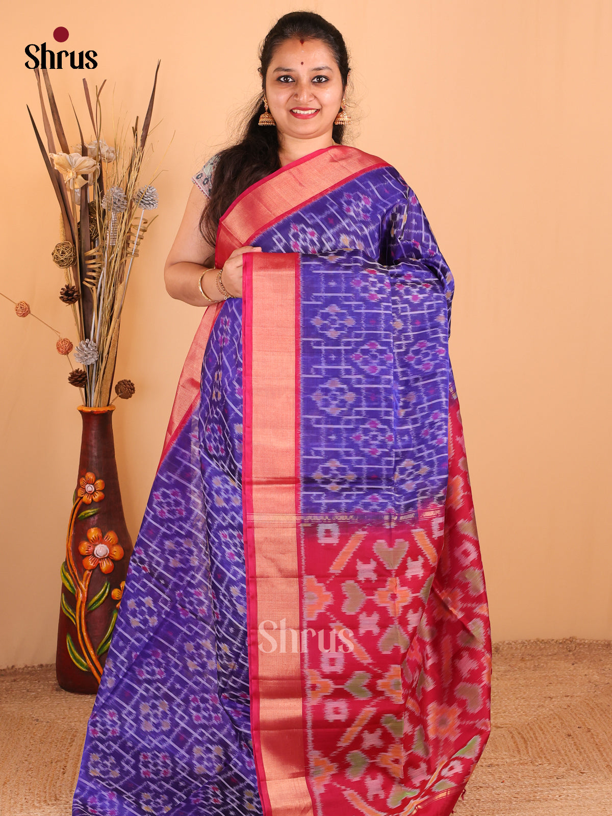 Blue with Maroon - DDS11107 - Pochampally sico Saree - Shop on Shrus.com