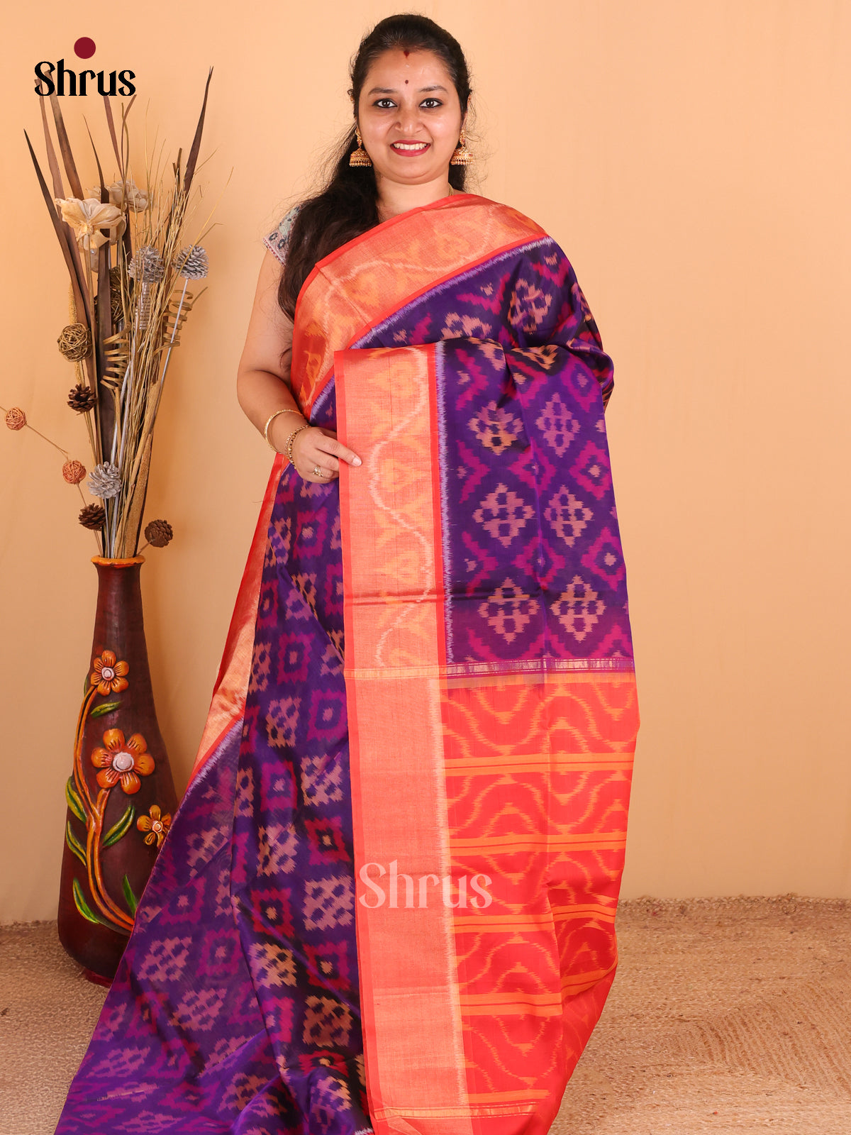 Violet with Red -DDS11139 - Pochampally sico Saree - Shop on Shrus.com