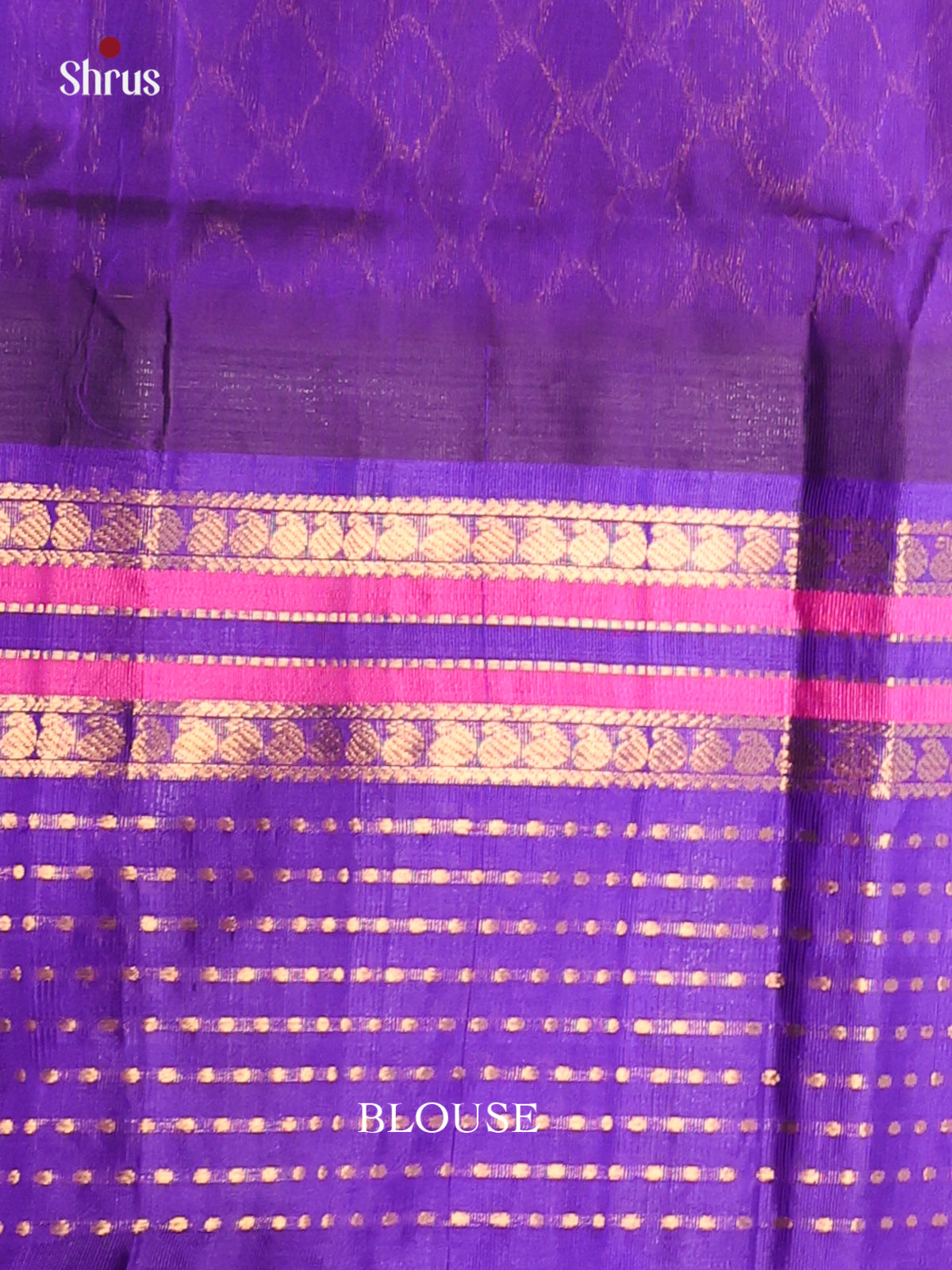 Charming Blue silk Cotton Saree With Checks & Buttas, Violet Zari Woven Border & Pallu - Shop on Shrus.com