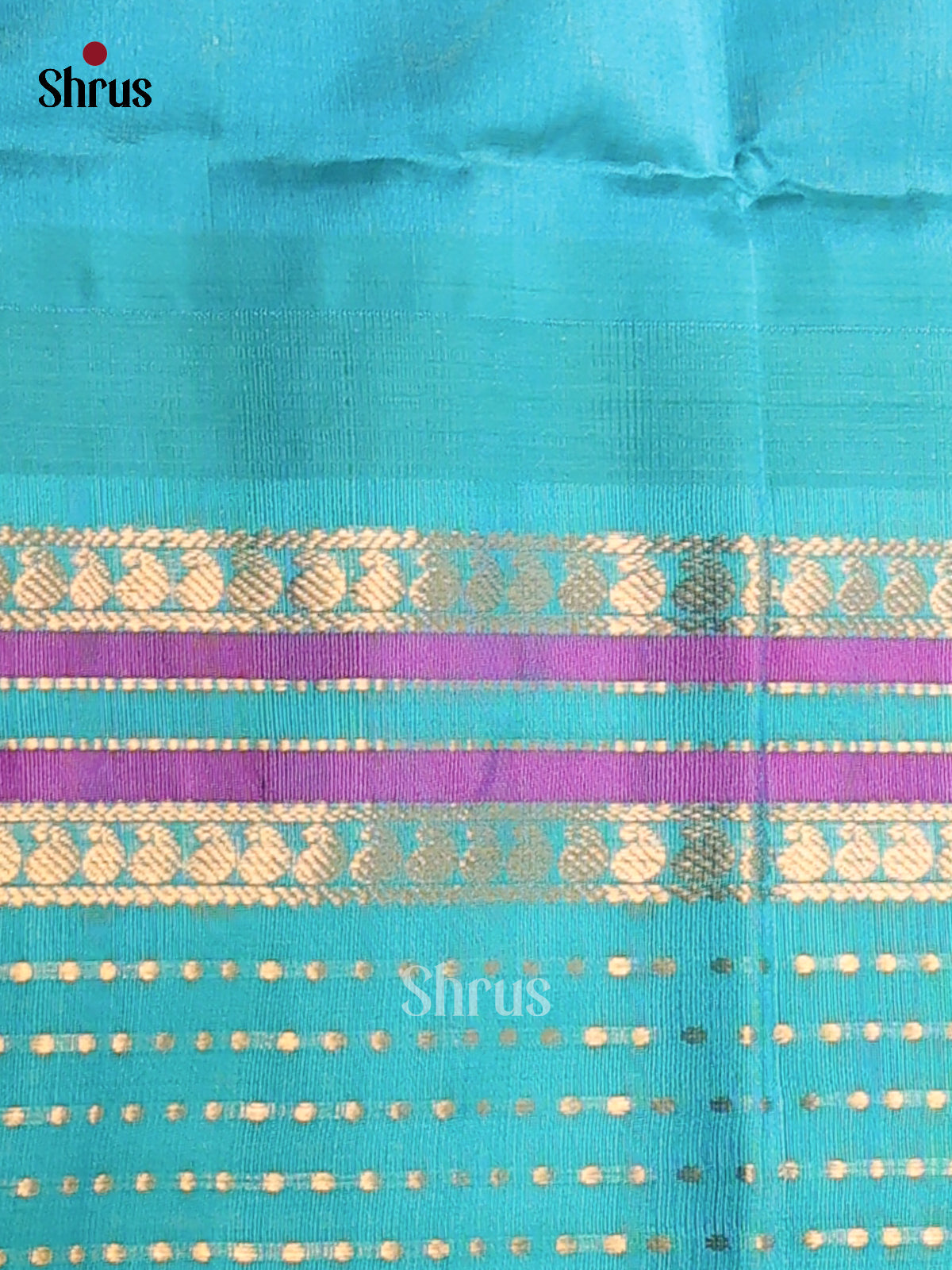 Enchanting Blue Silk Cotton Saree with Checks & Buttas, Teal Zari Border & Pallu - Shop on Shrus.com