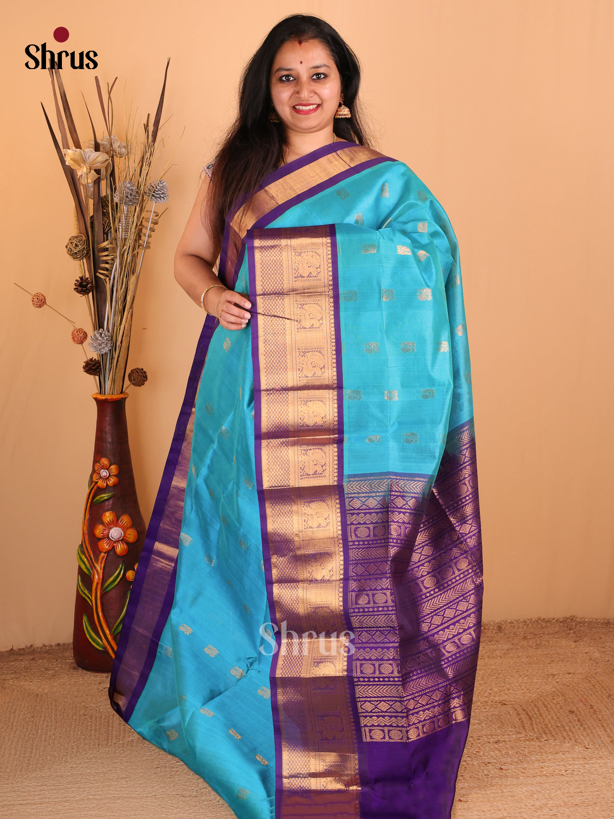 Blue with Violet - DDS12095 - Silk Cotton Saree - Shop on Shrus.com