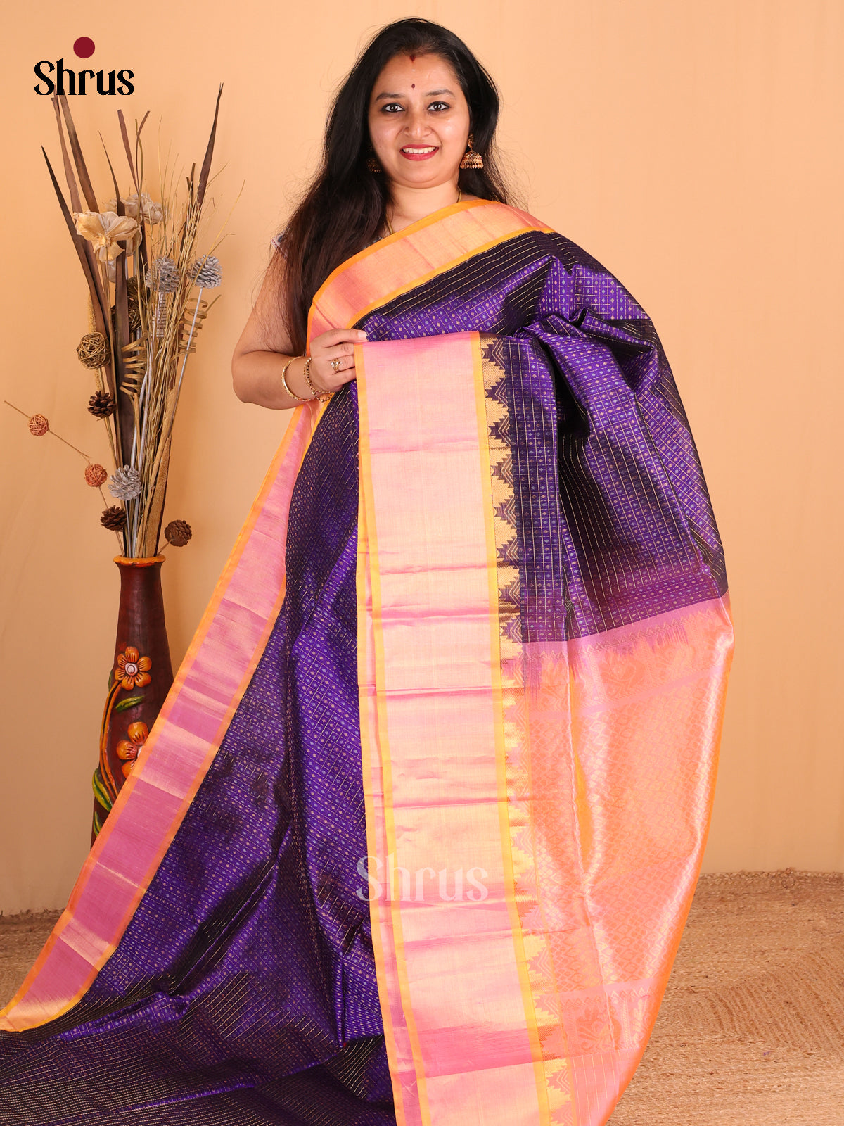 Violet & Pink - Silk Cotton Saree - Shop on Shrus.com